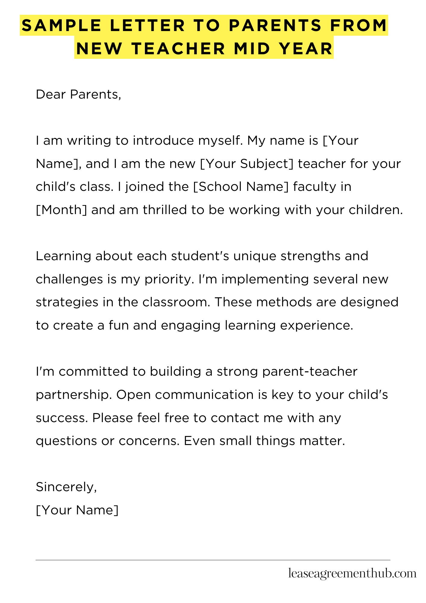 Sample Letter To Parents From New Teacher Mid Year