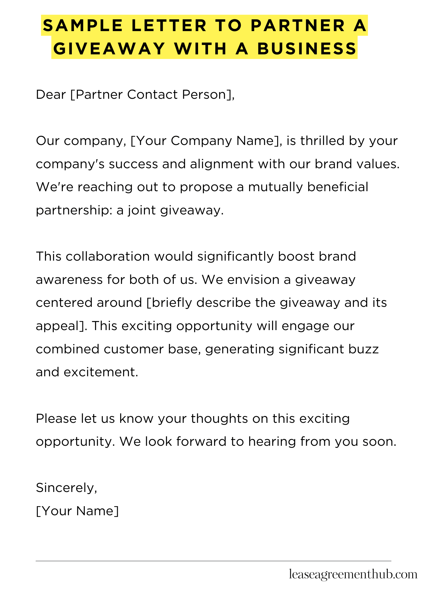 Sample Letter To Partner A Giveaway With A Business