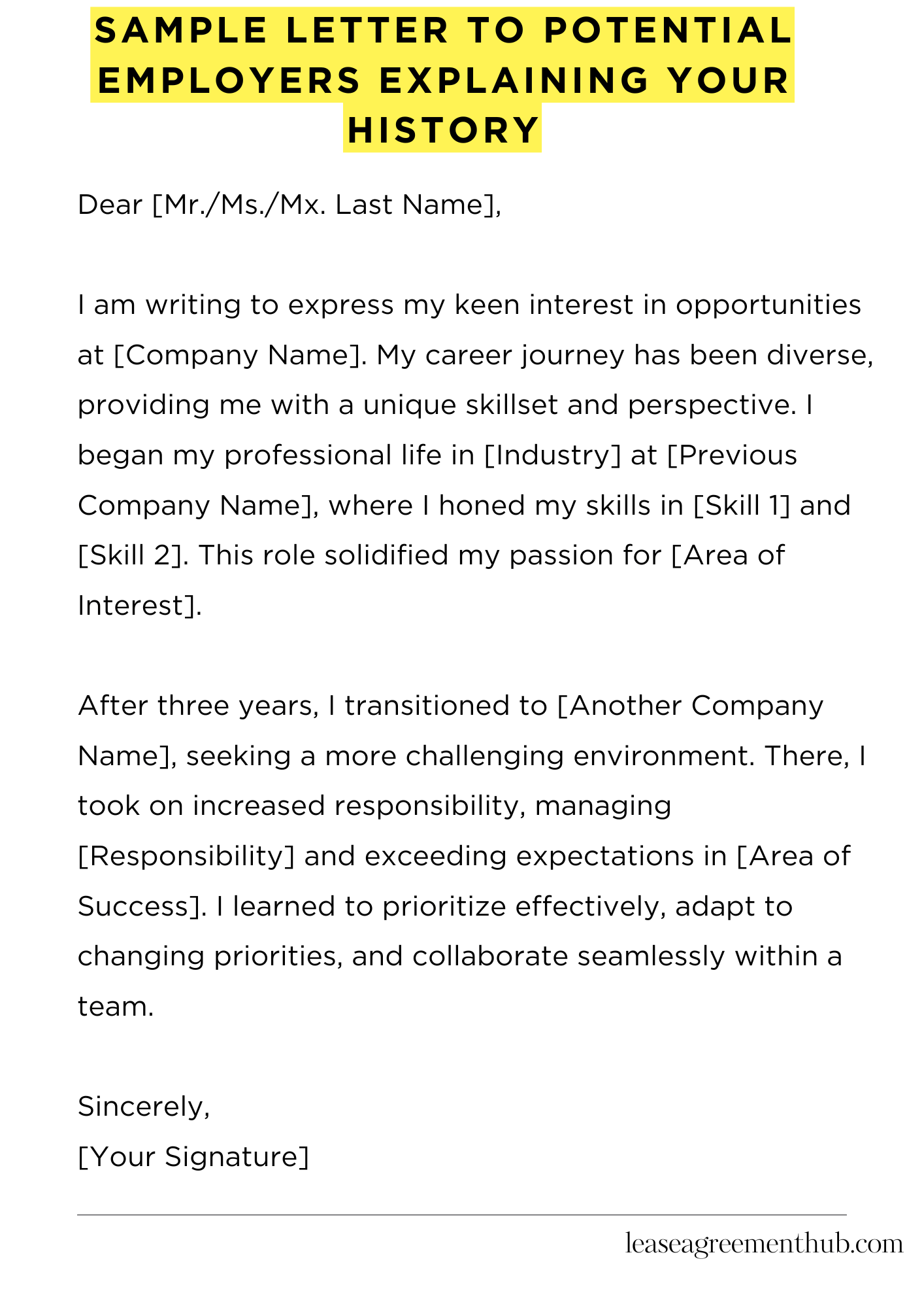 Sample Letter To Potential Employers Explaining Your History