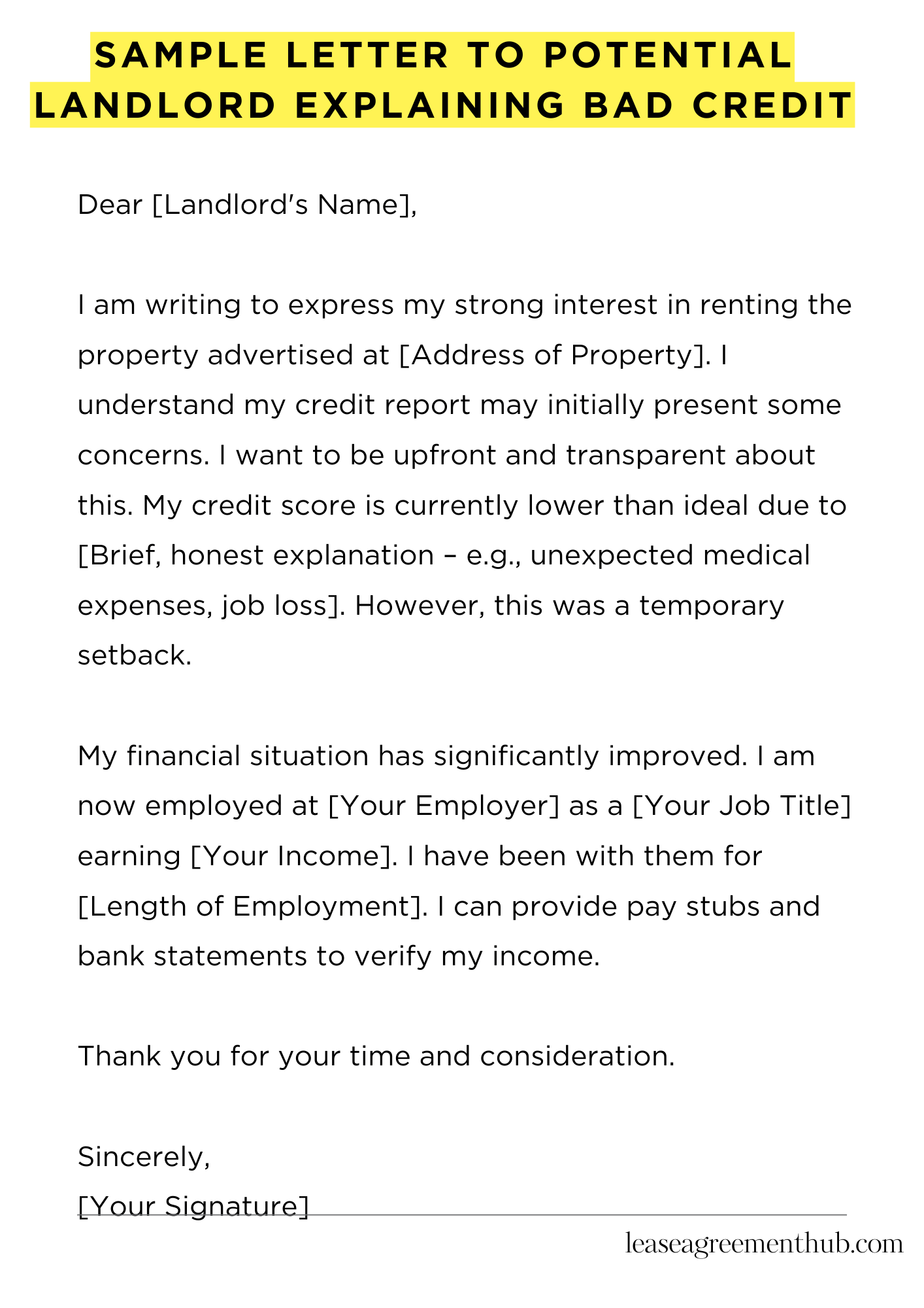 Sample Letter To Potential Landlord Explaining Bad Credit