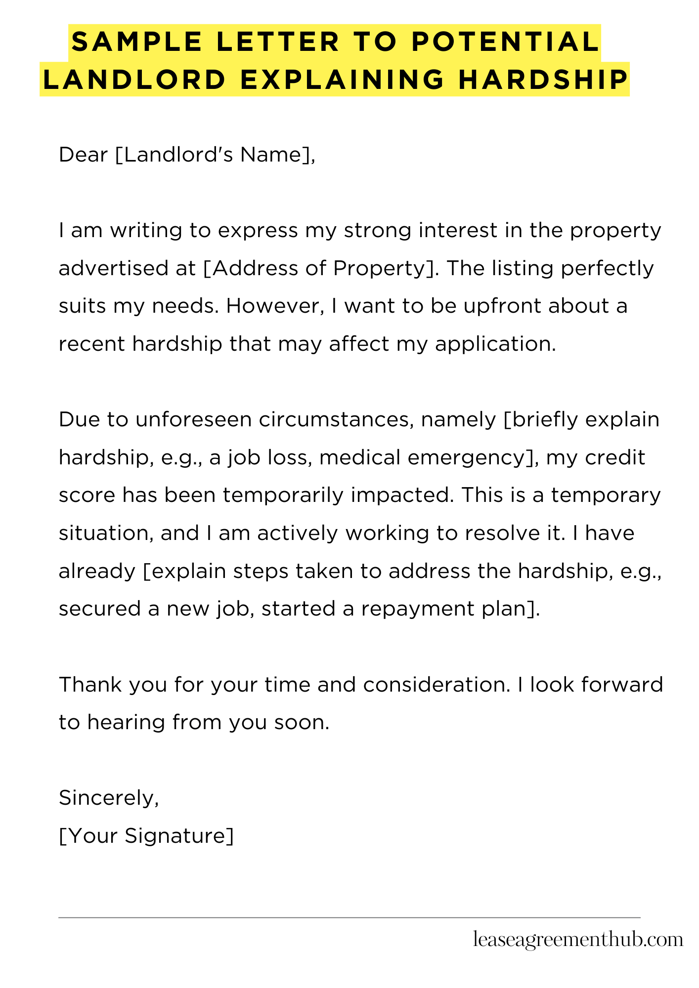 Sample Letter To Potential Landlord Explaining Hardship