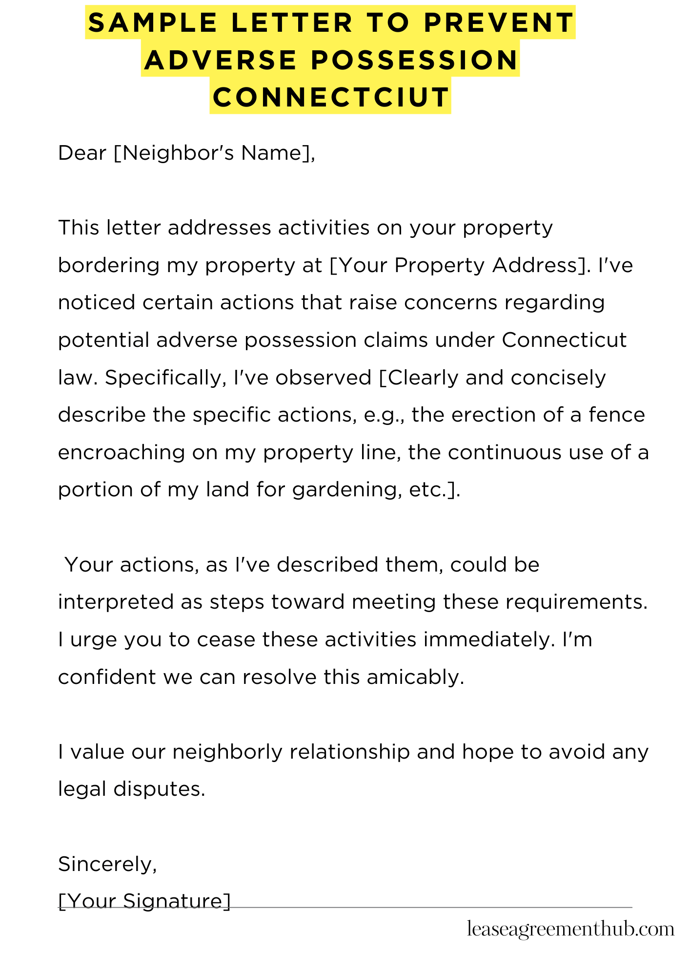 Sample Letter To Prevent Adverse Possession Connectciut