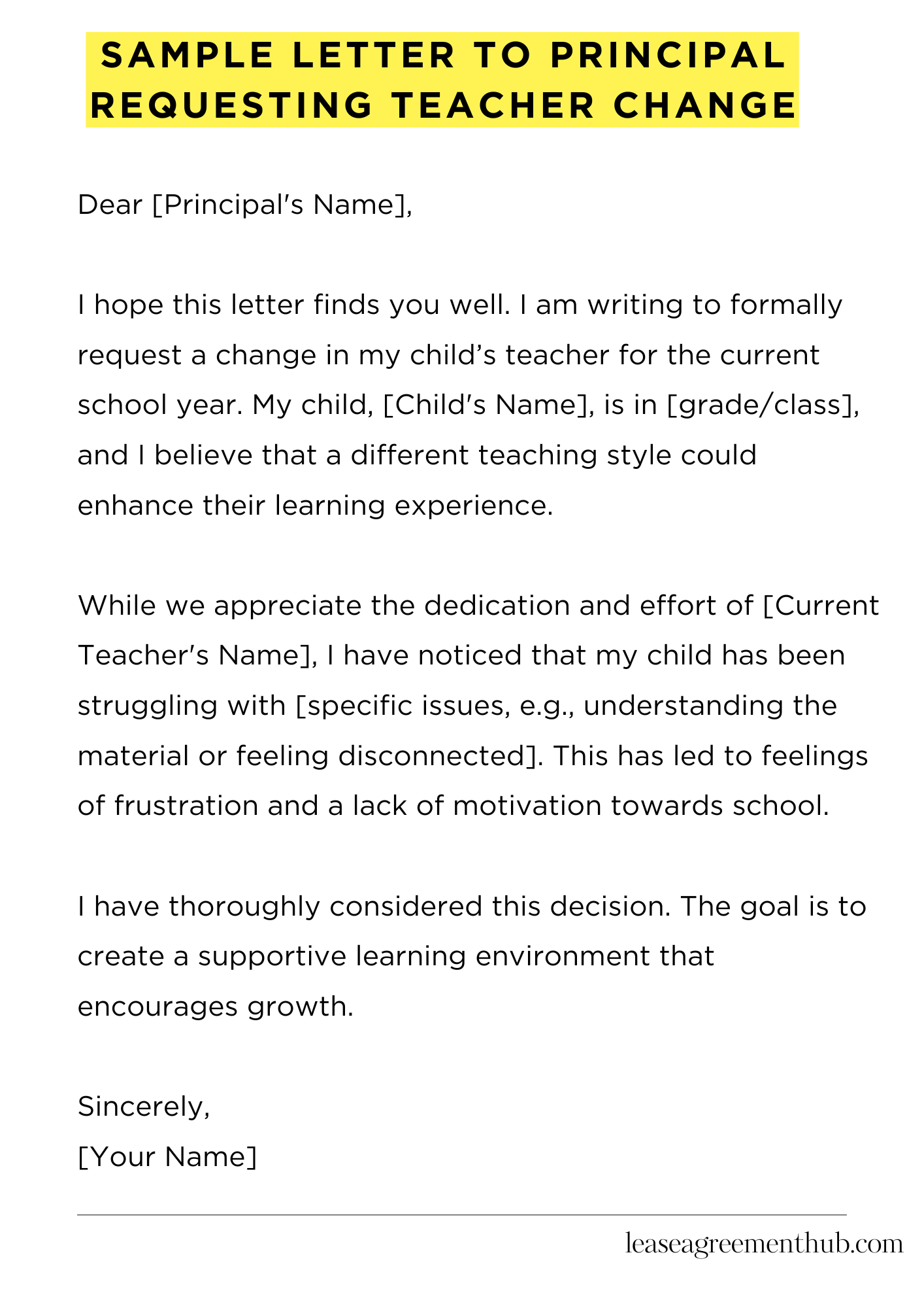 Sample Letter To Principal Requesting Teacher Change