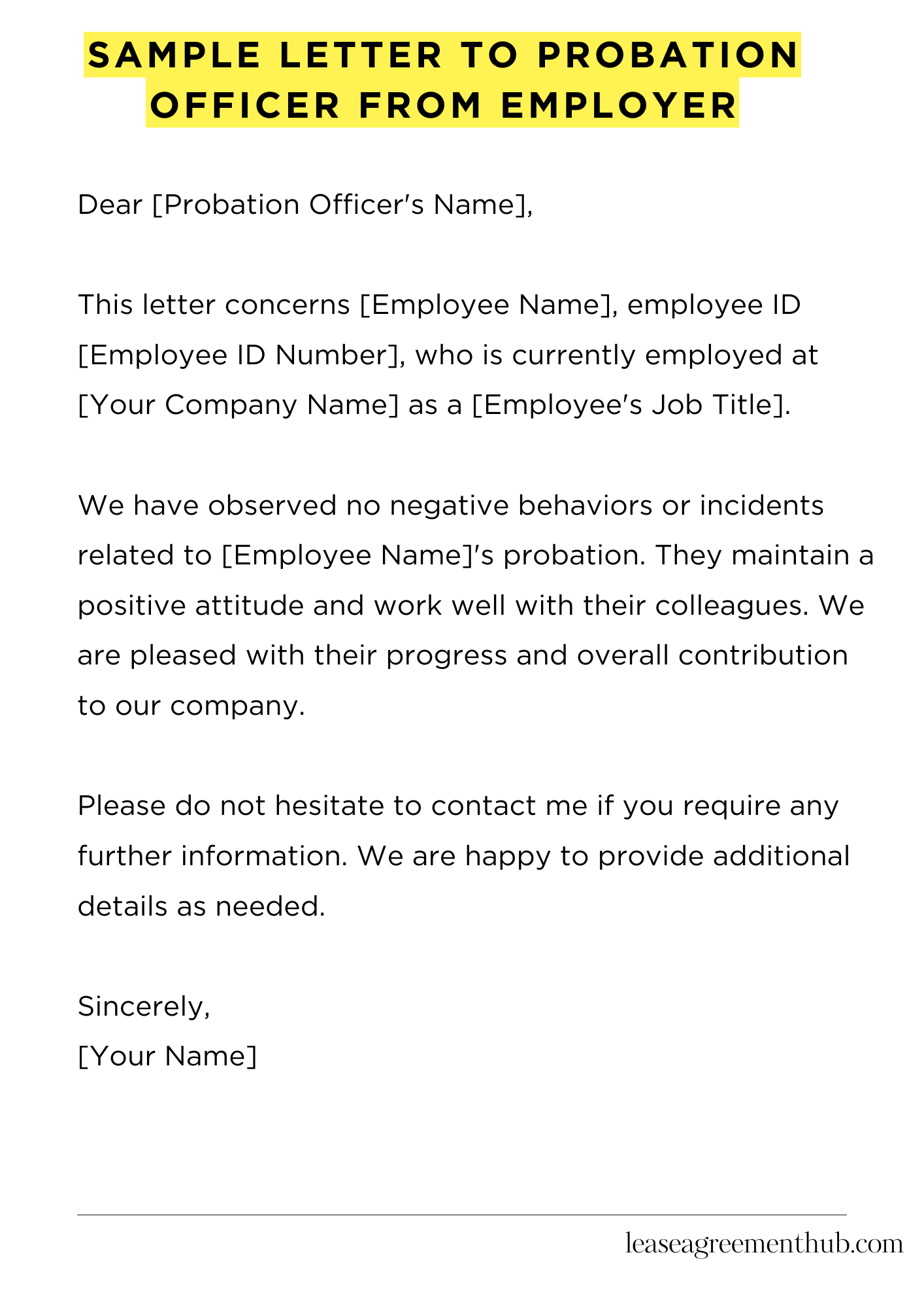 Sample Letter To Probation Officer From Employer