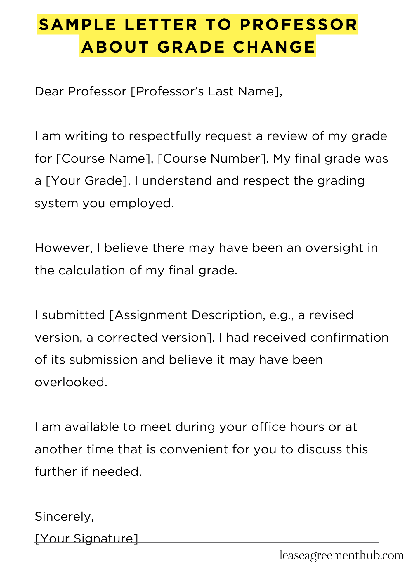 Sample Letter To Professor About Grade Change