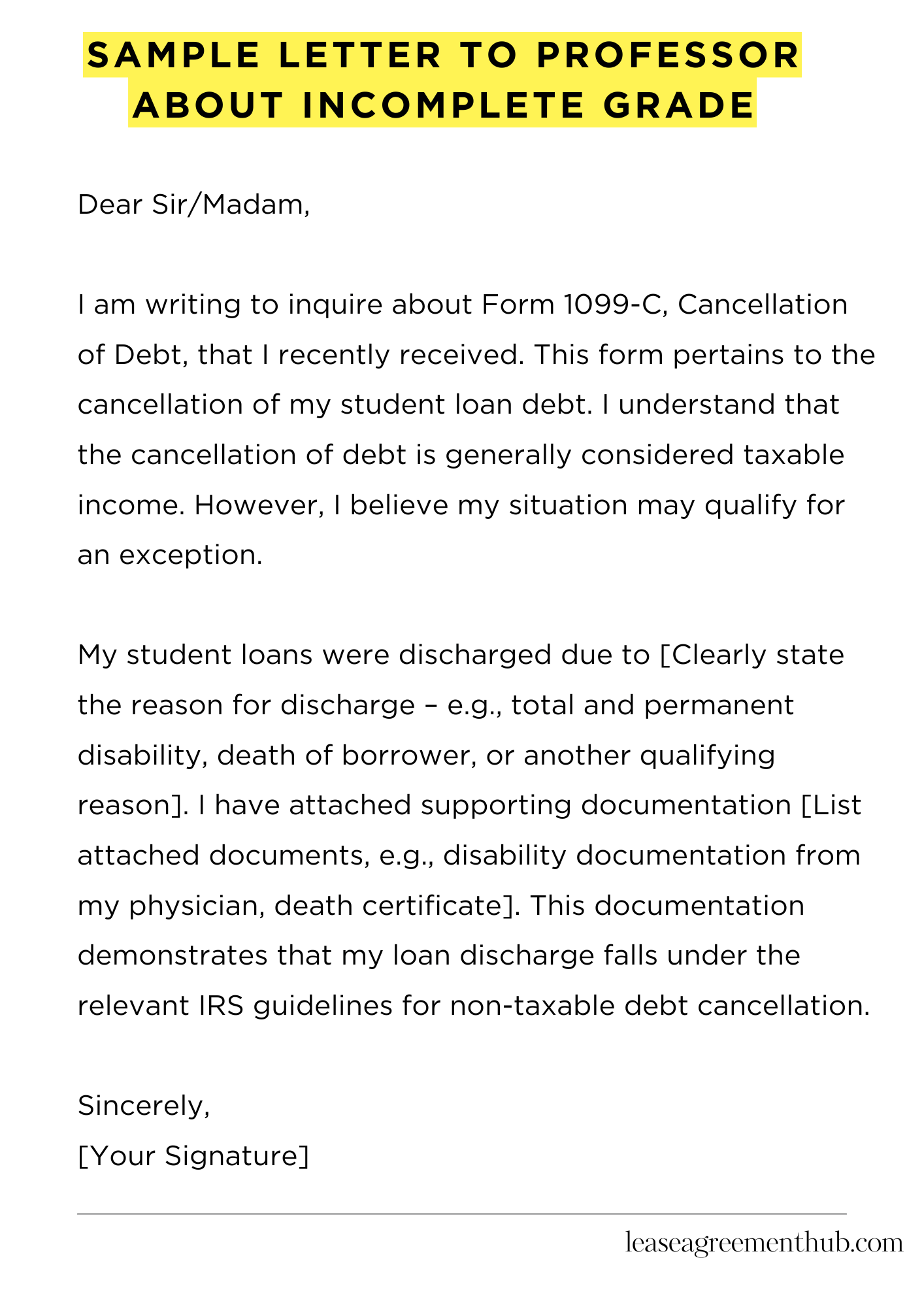Sample Letter To Professor About Incomplete Grade