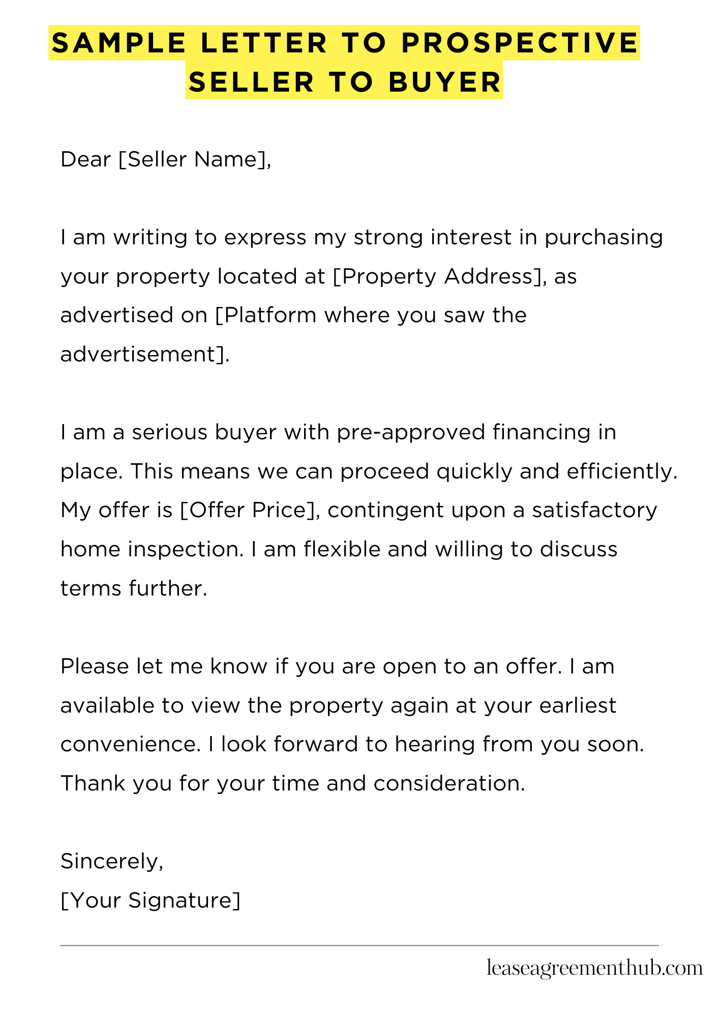 Sample Letter To Prospective Seller To Buyer