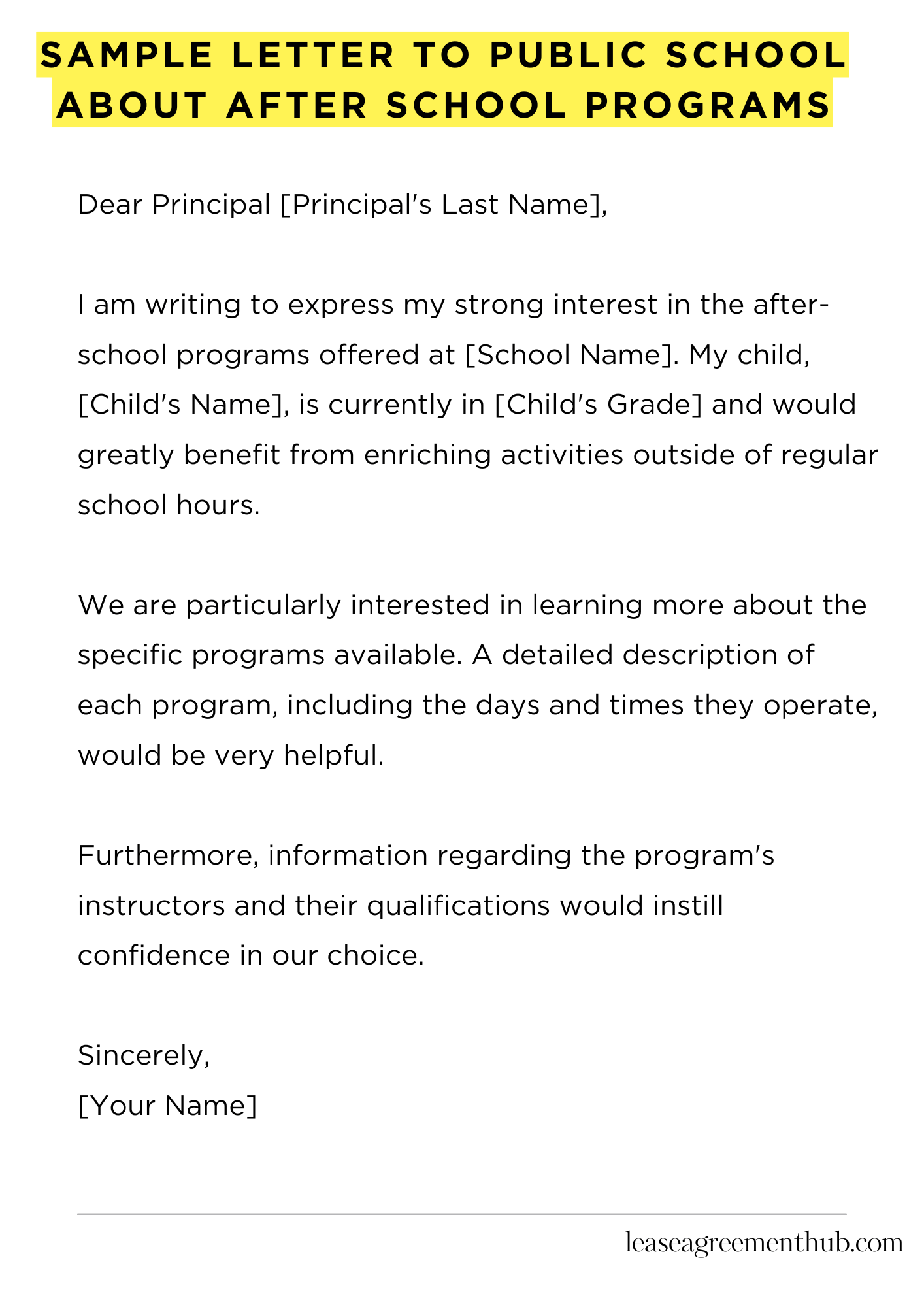 Sample Letter To Public School About After School Programs