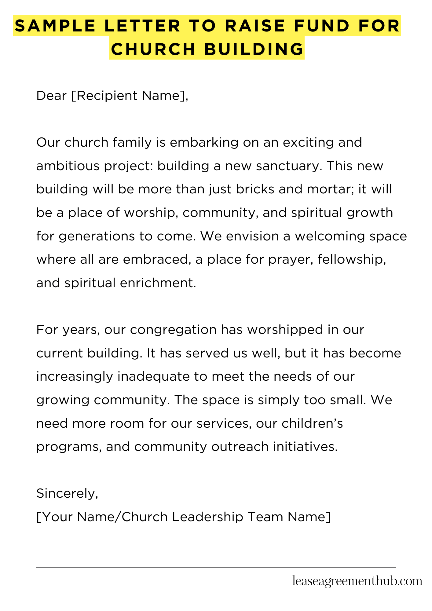 Sample Letter To Raise Fund For Church Building