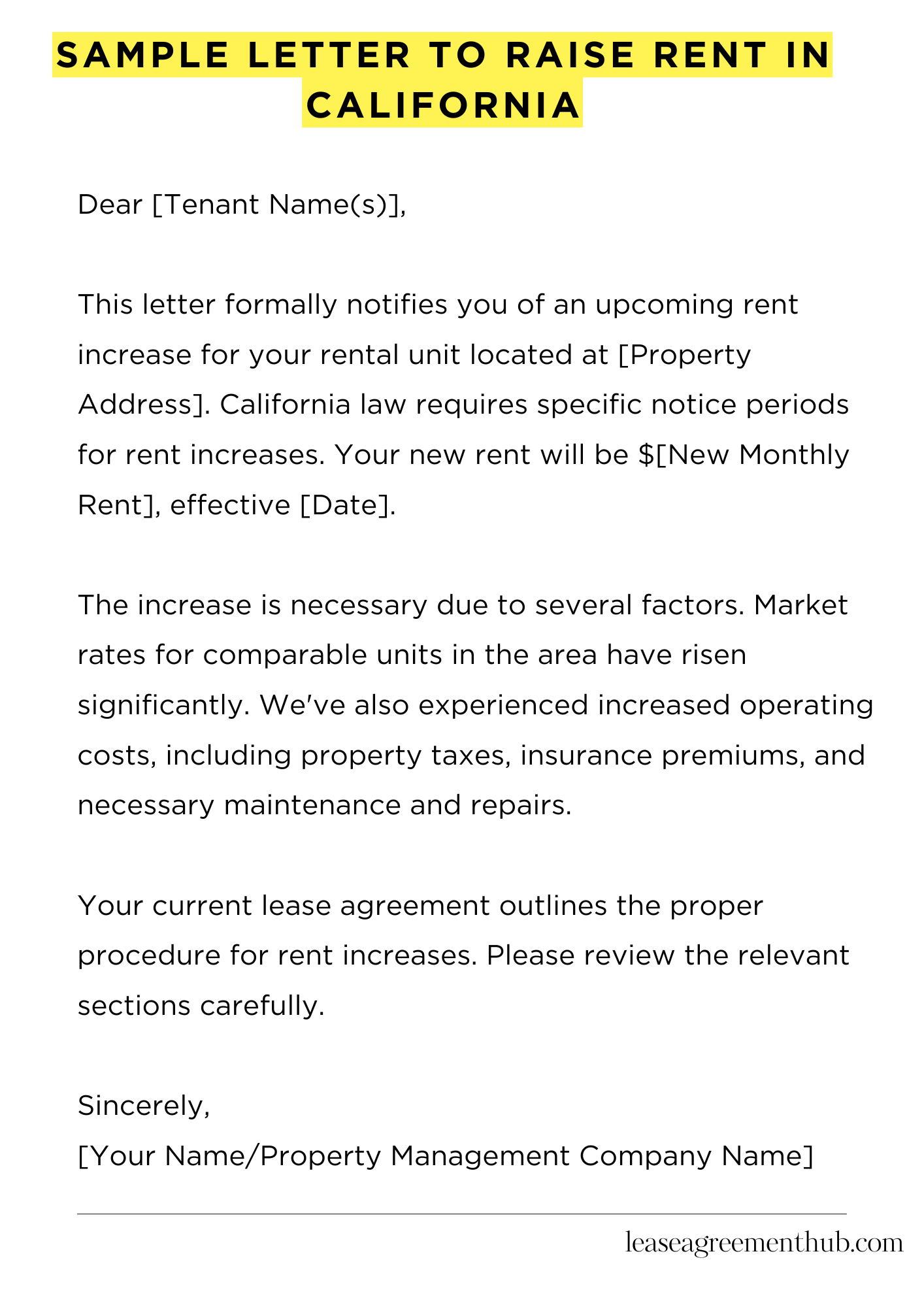 Sample Letter To Raise Rent In California