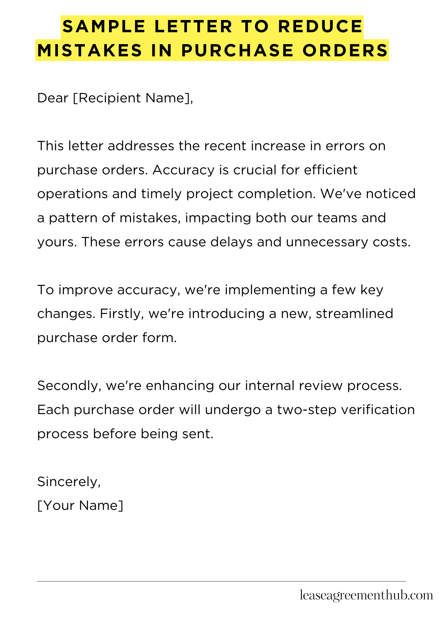 Sample Letter To Reduce Mistakes In Purchase Orders