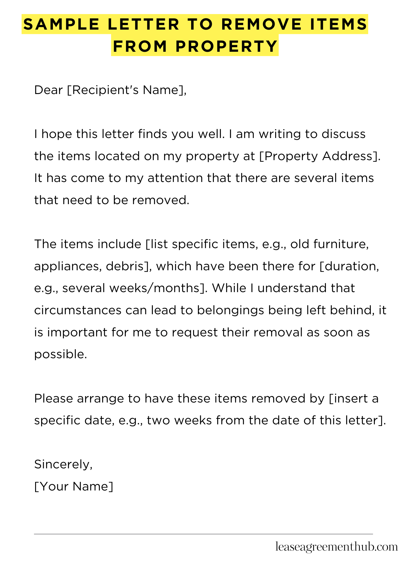 Sample Letter To Remove Items From Property