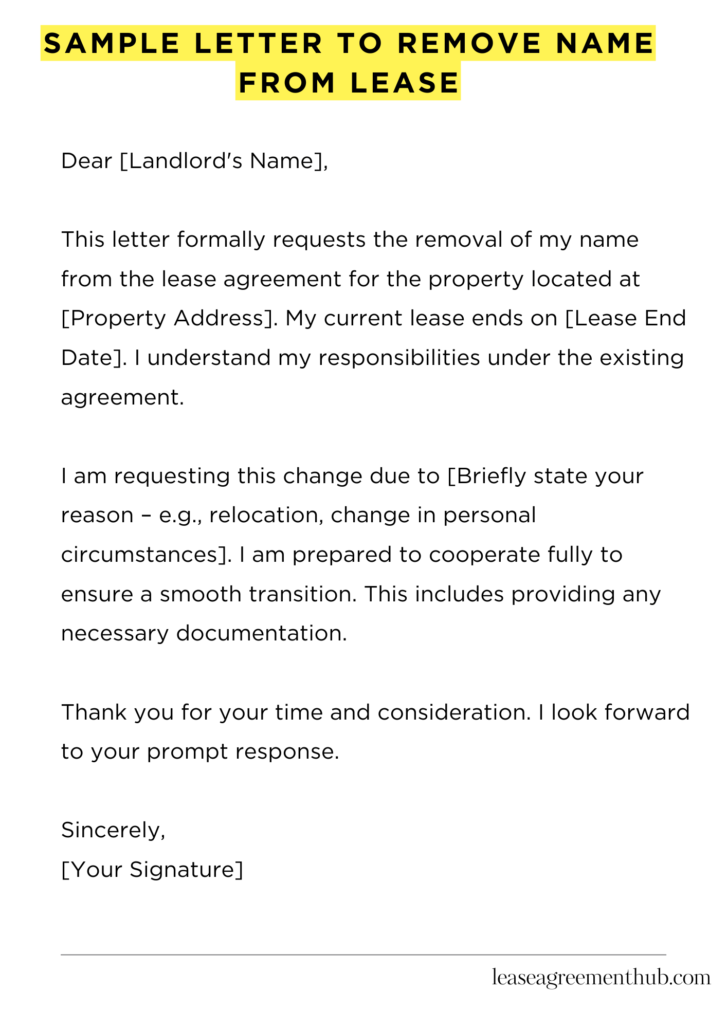 Sample Letter To Remove Name From Lease