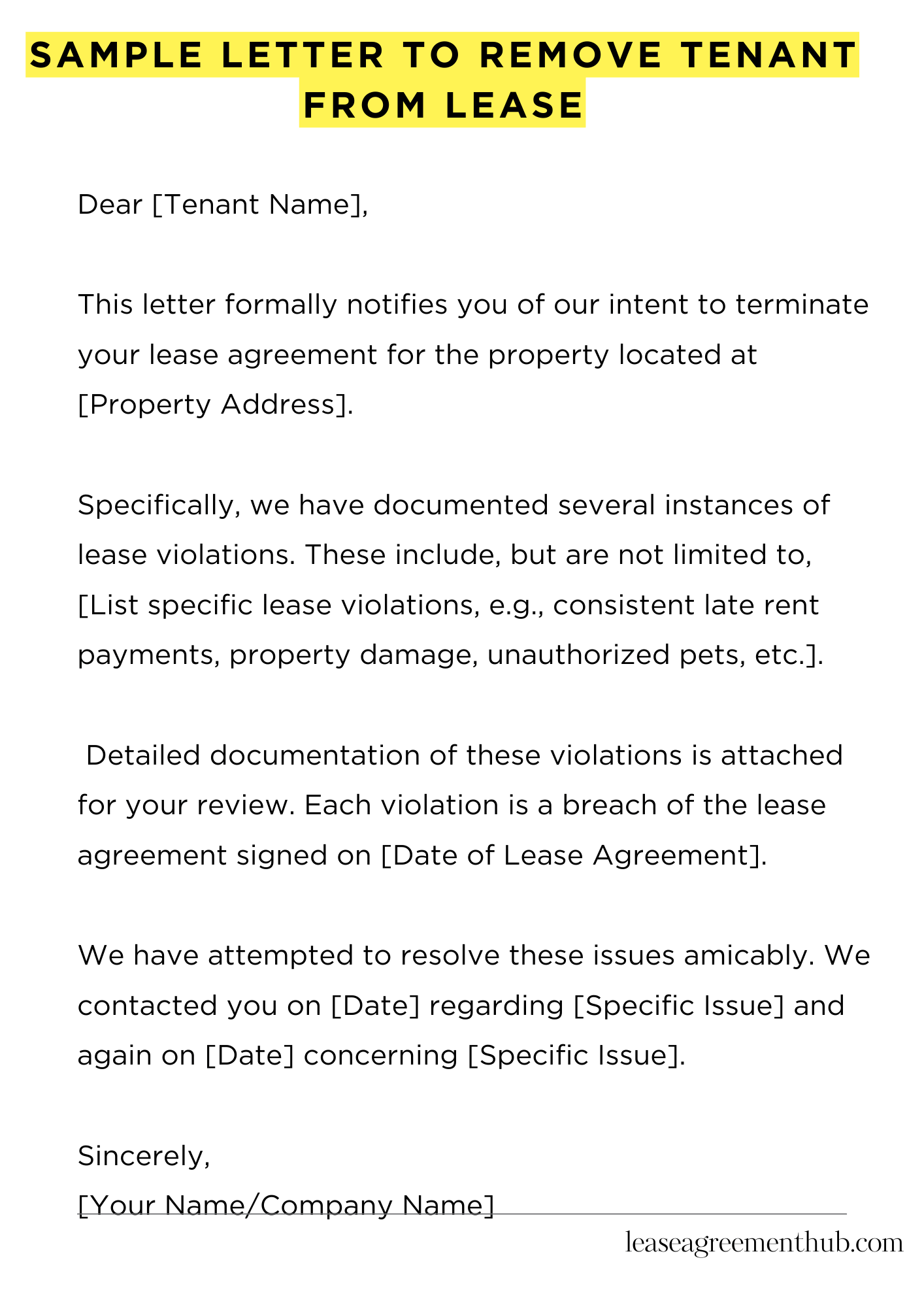 Sample Letter To Remove Tenant From Lease