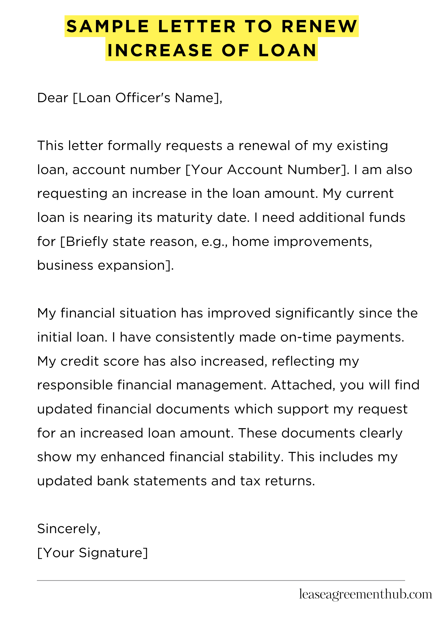 Sample Letter To Renew Increase Of Loan