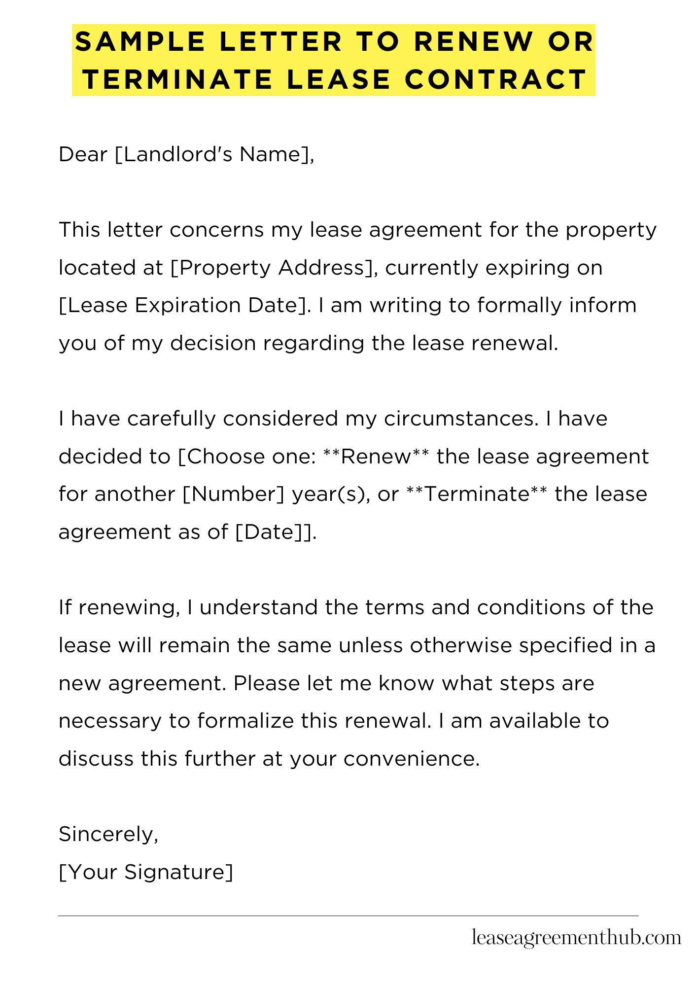 Sample Letter To Renew Or Terminate Lease Contract
