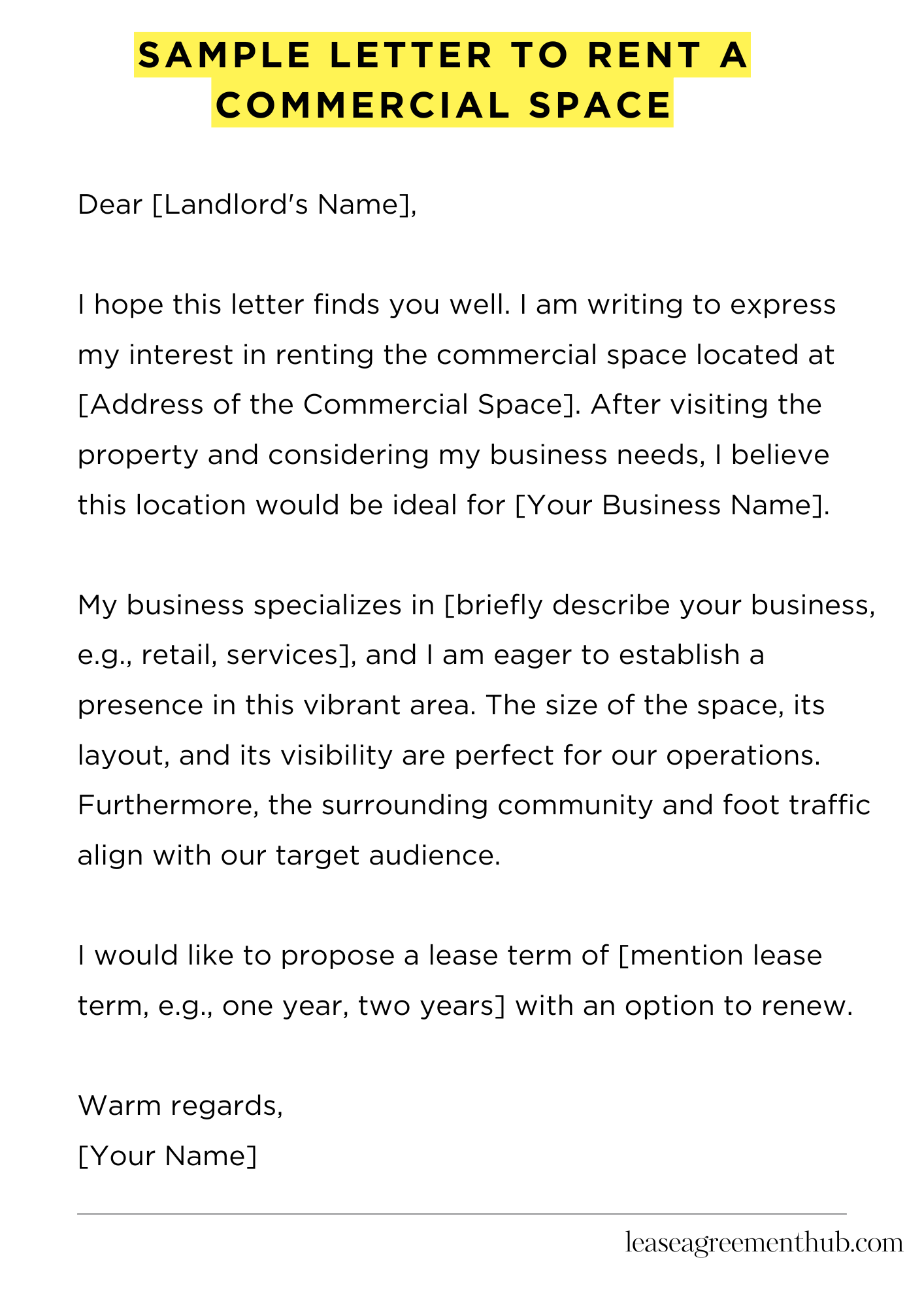 Sample Letter To Rent A Commercial Space