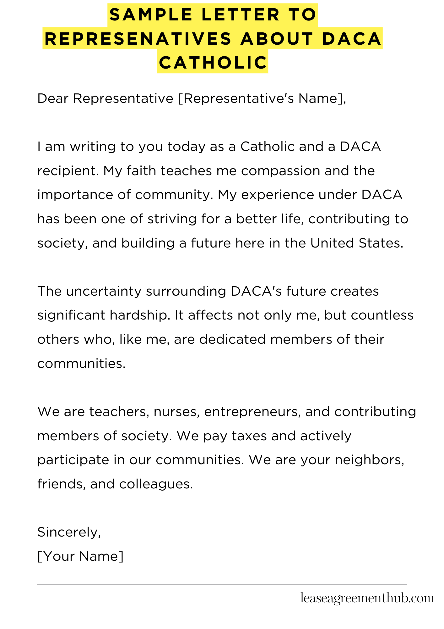 Sample Letter To Represenatives About Daca Catholic