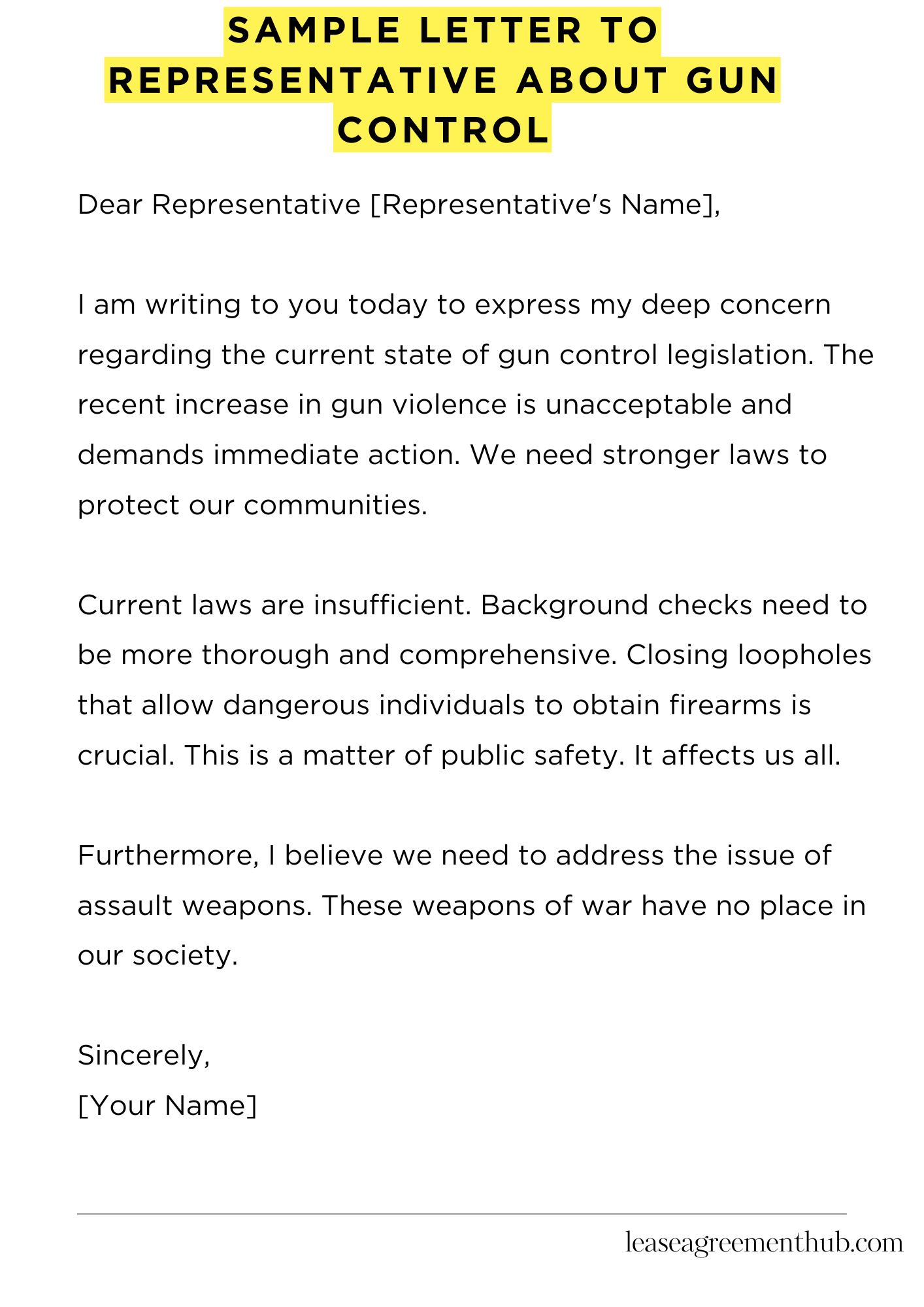Sample Letter To Representative About Gun Control