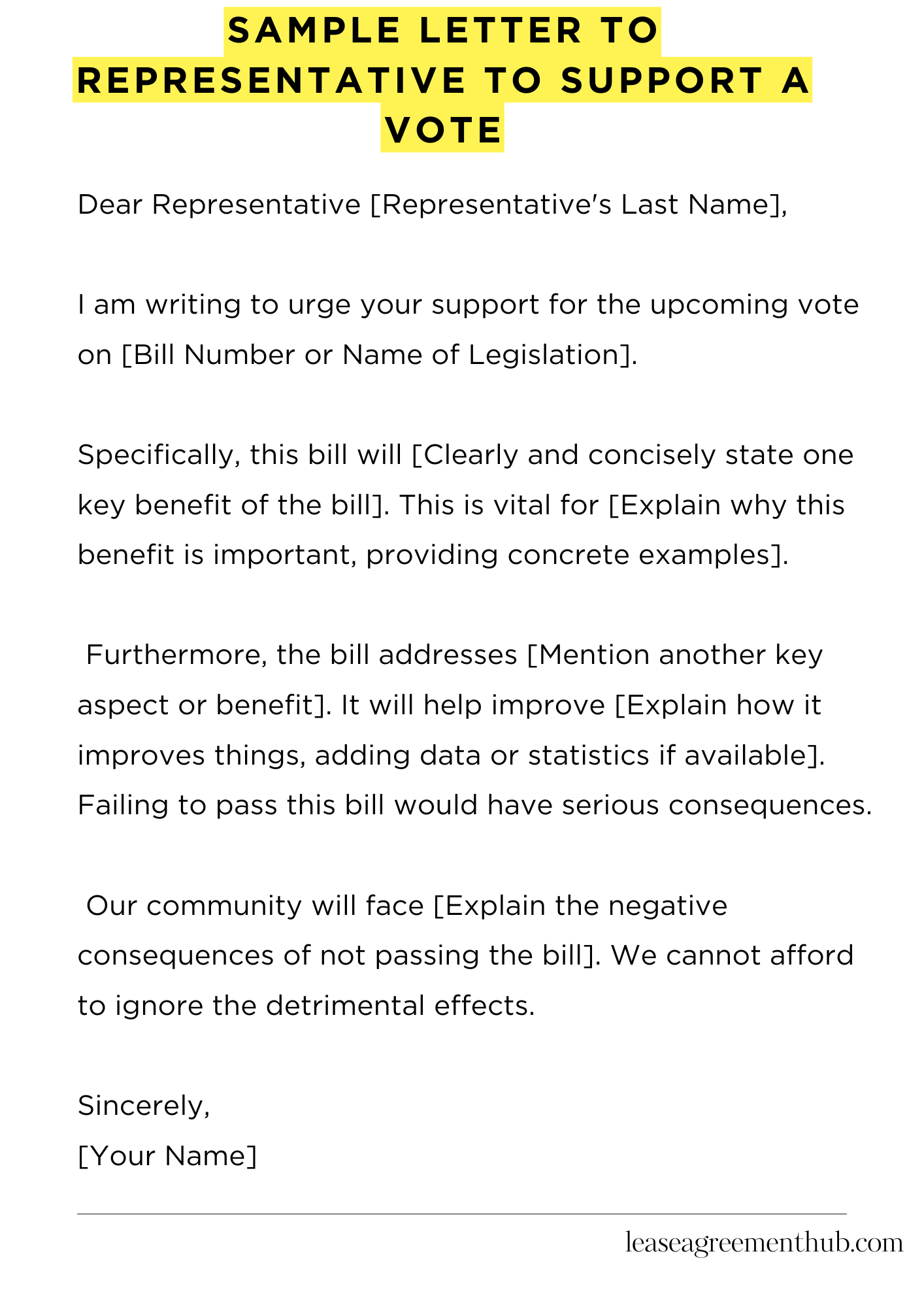 Sample Letter To Representative To Support A Vote