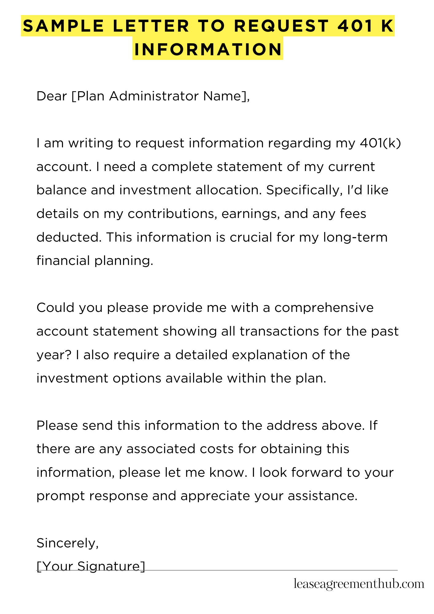 Sample Letter To Request 401 K Information
