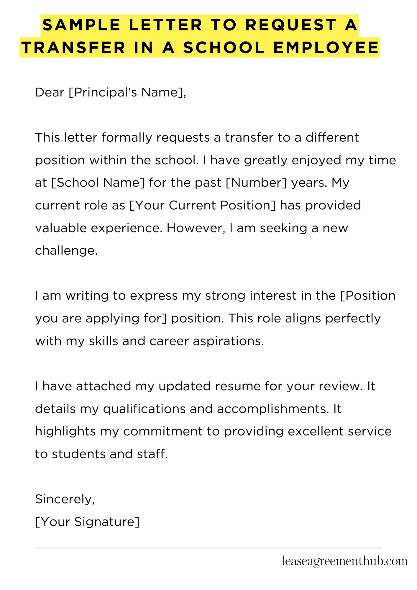 Sample Letter To Request A Transfer In A School Employee