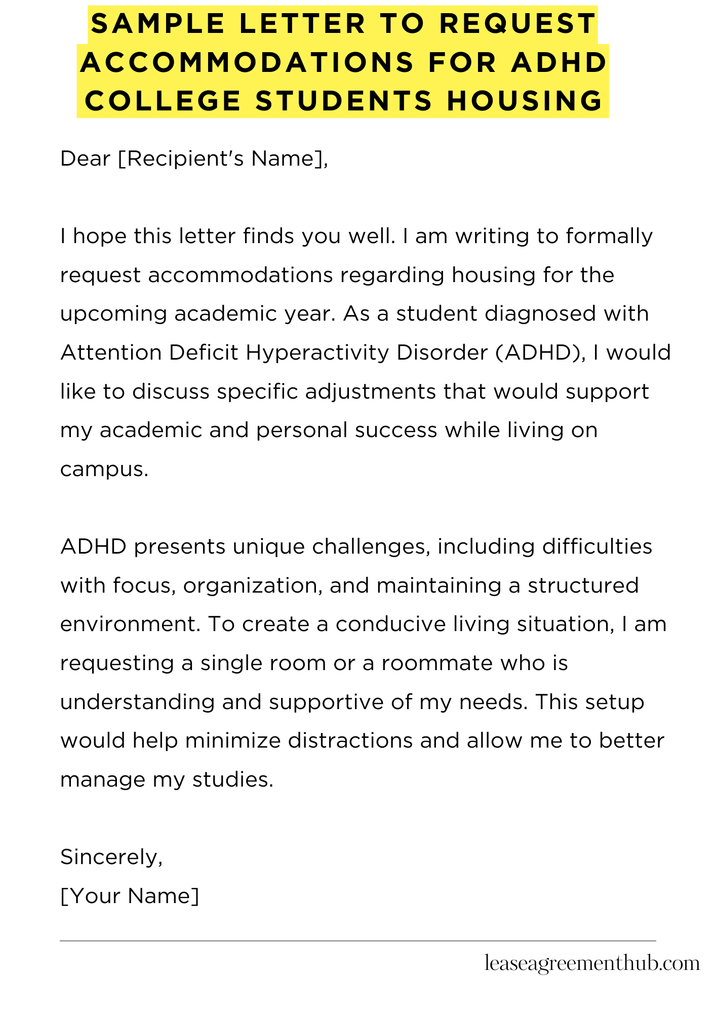 Sample Letter To Request Accommodations For Adhd College Students Housing