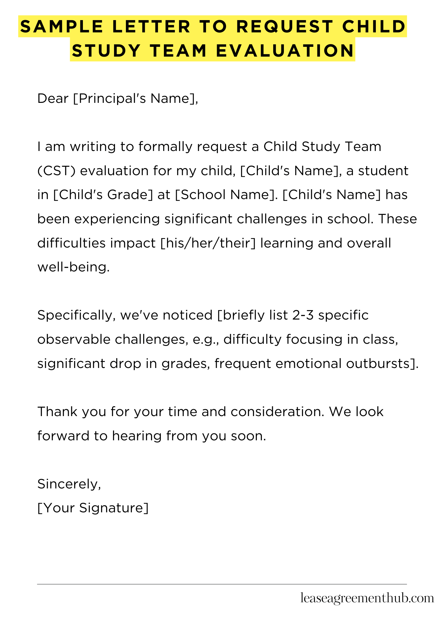 Sample Letter To Request Child Study Team Evaluation