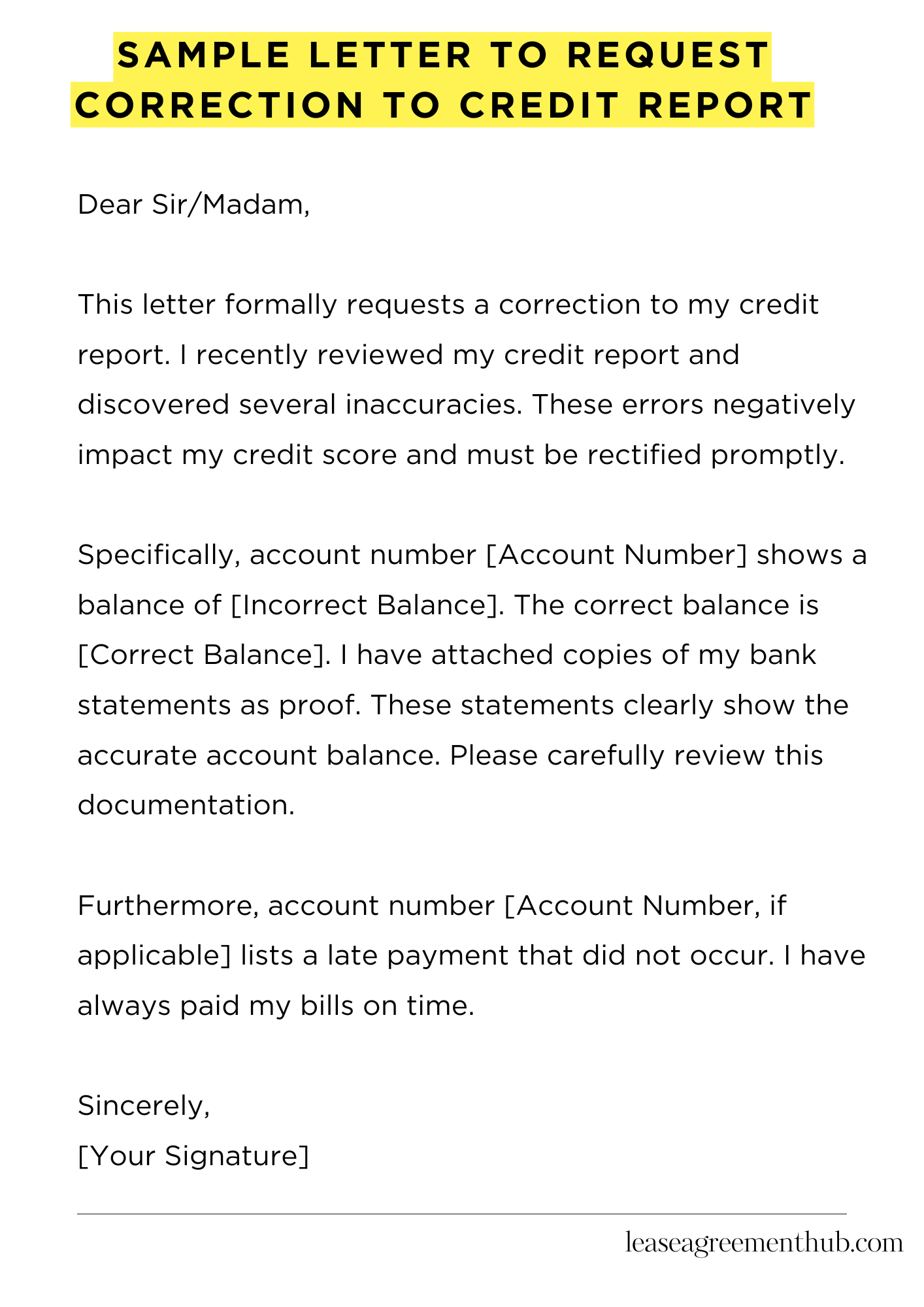 Sample Letter To Request Correction To Credit Report