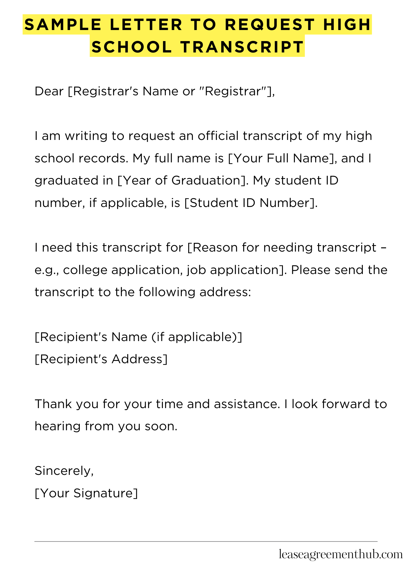 Sample Letter To Request High School Transcript