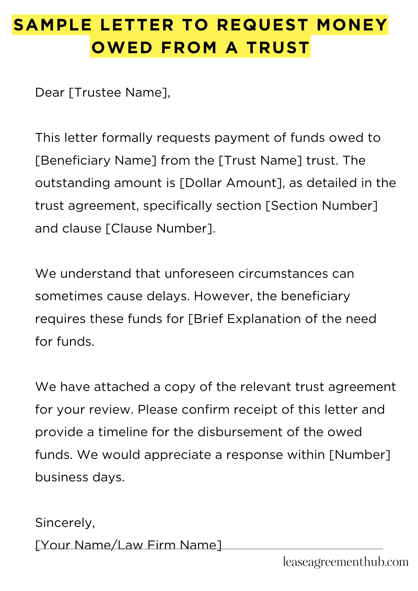 Sample Letter To Request Money Owed From A Trust