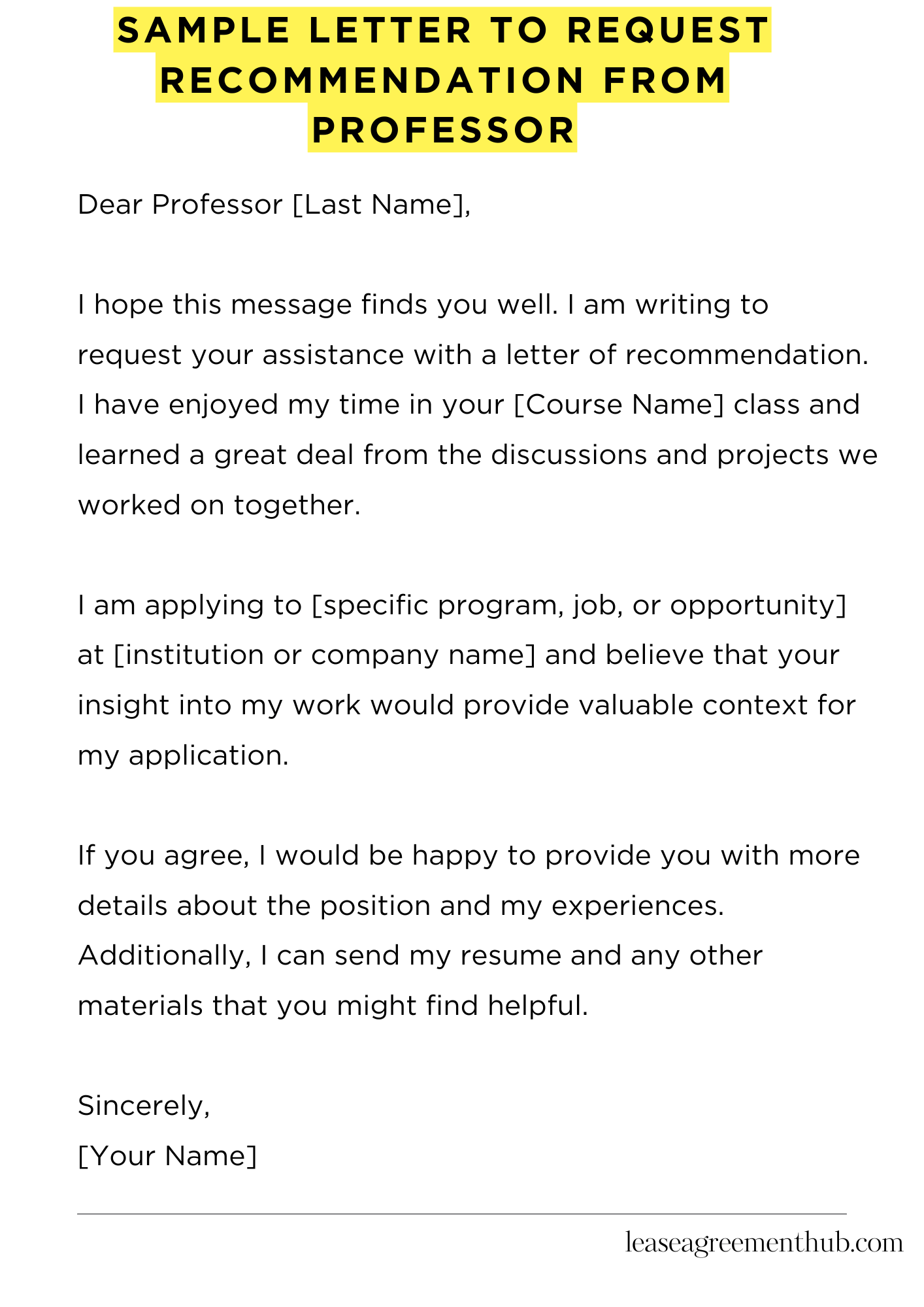 Sample Letter To Request Recommendation From Professor