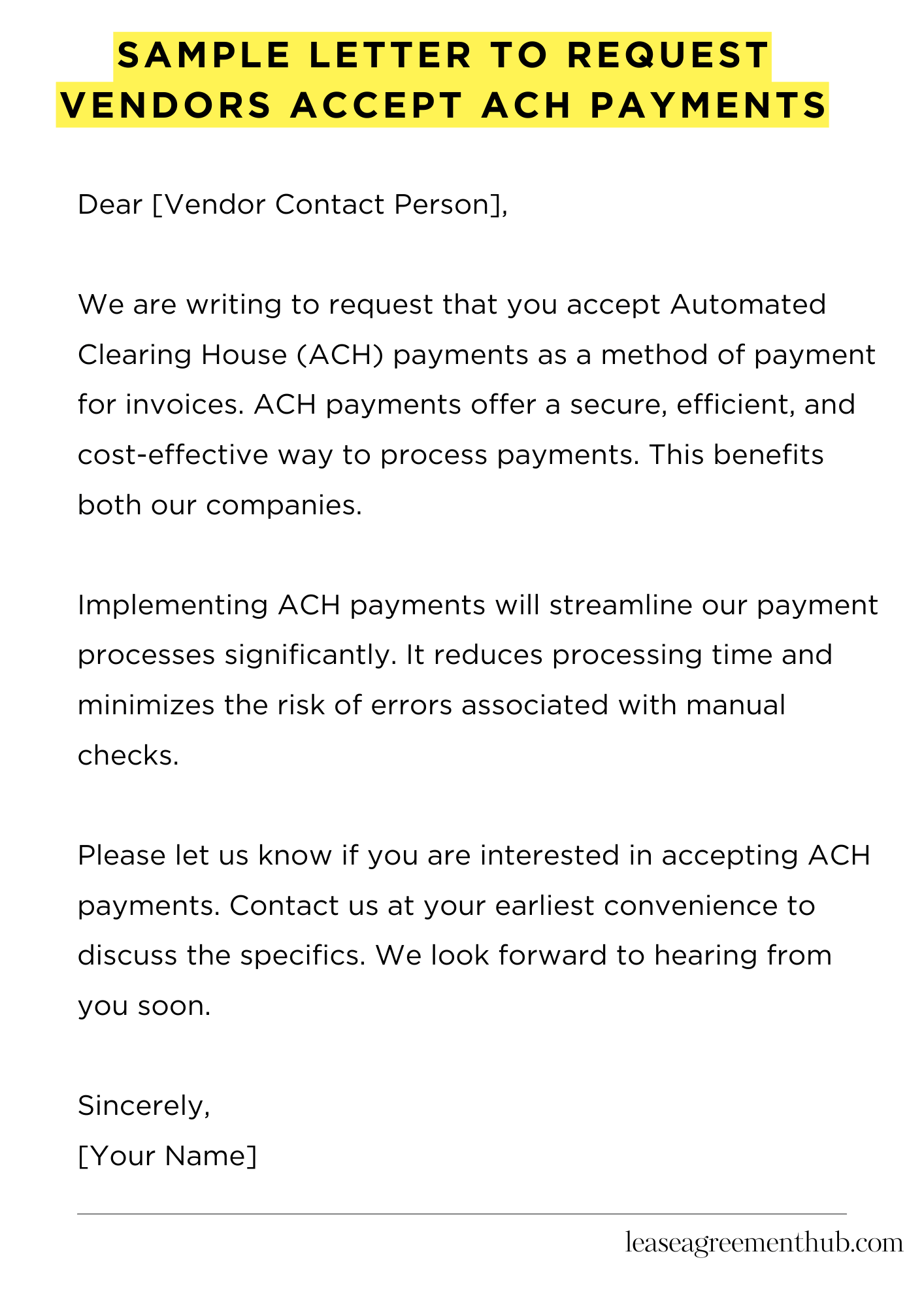 Sample Letter To Request Vendors Accept Ach Payments