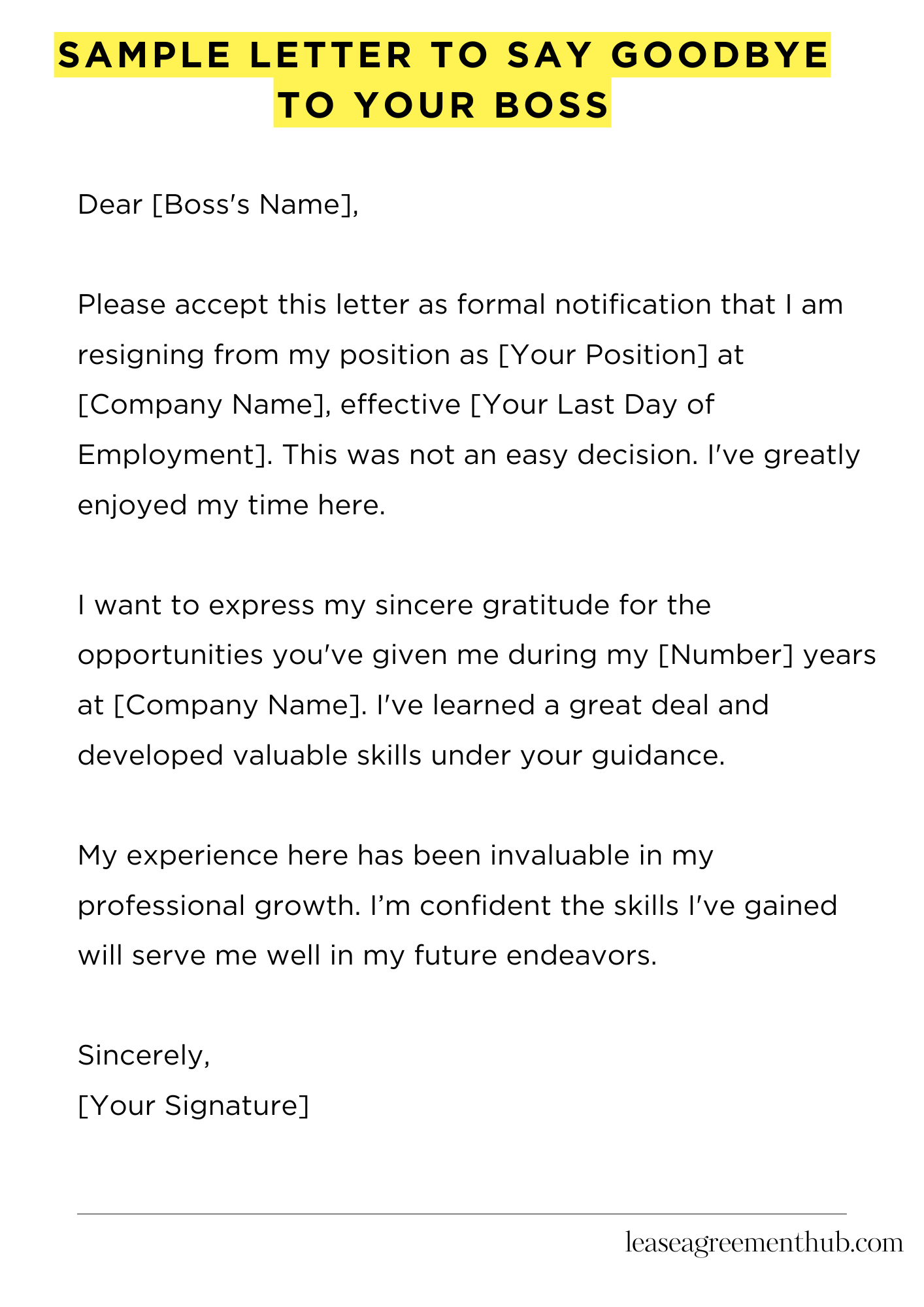 Sample Letter To Say Goodbye To Your Boss