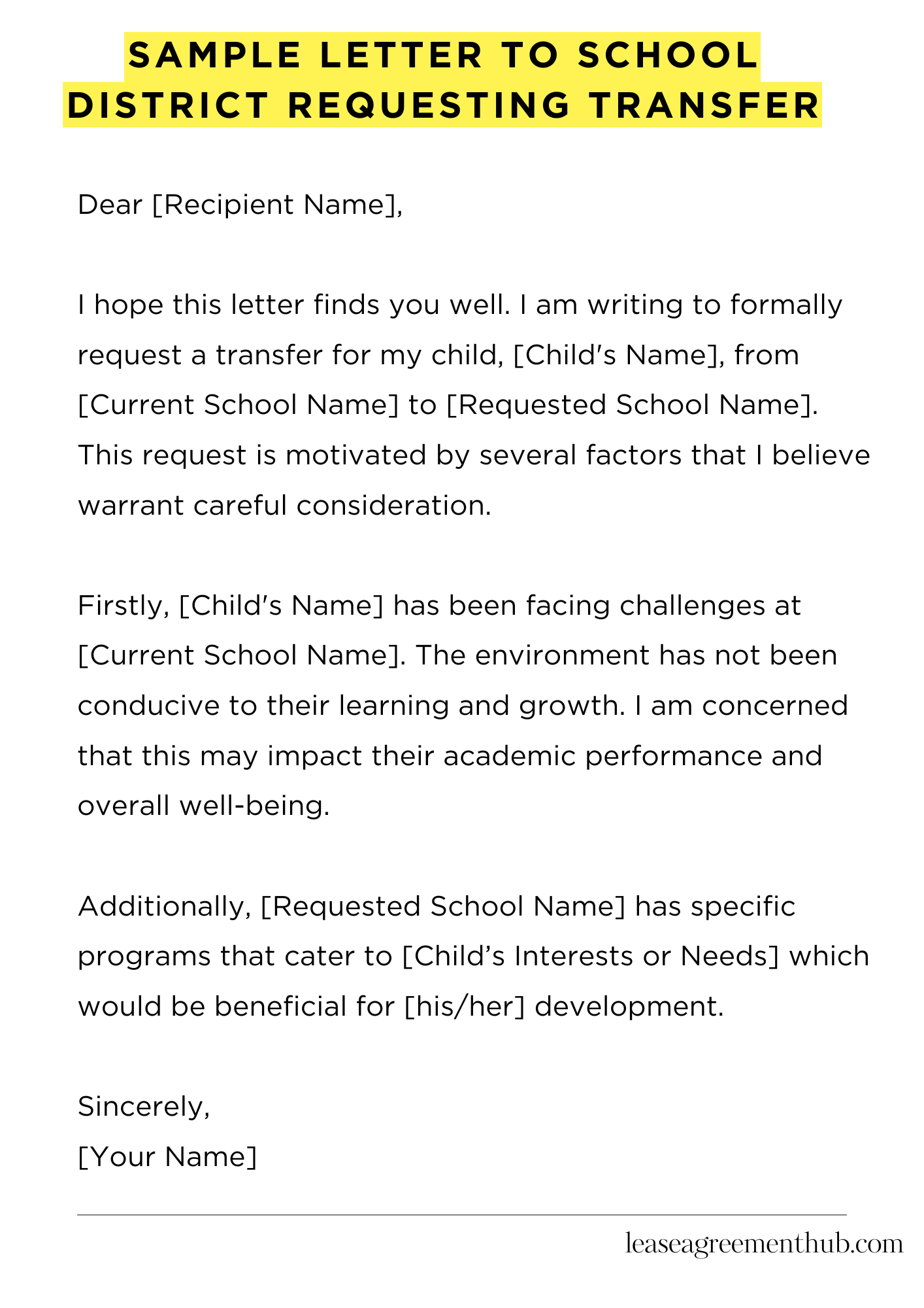 Sample Letter To School District Requesting Transfer