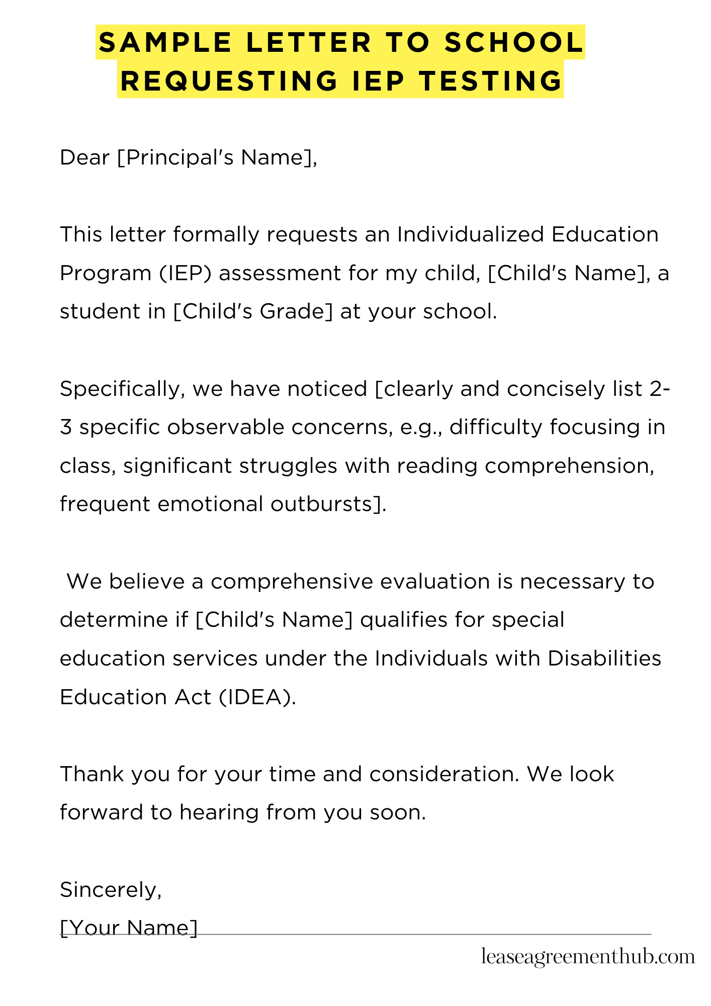 Sample Letter To School Requesting Iep Testing