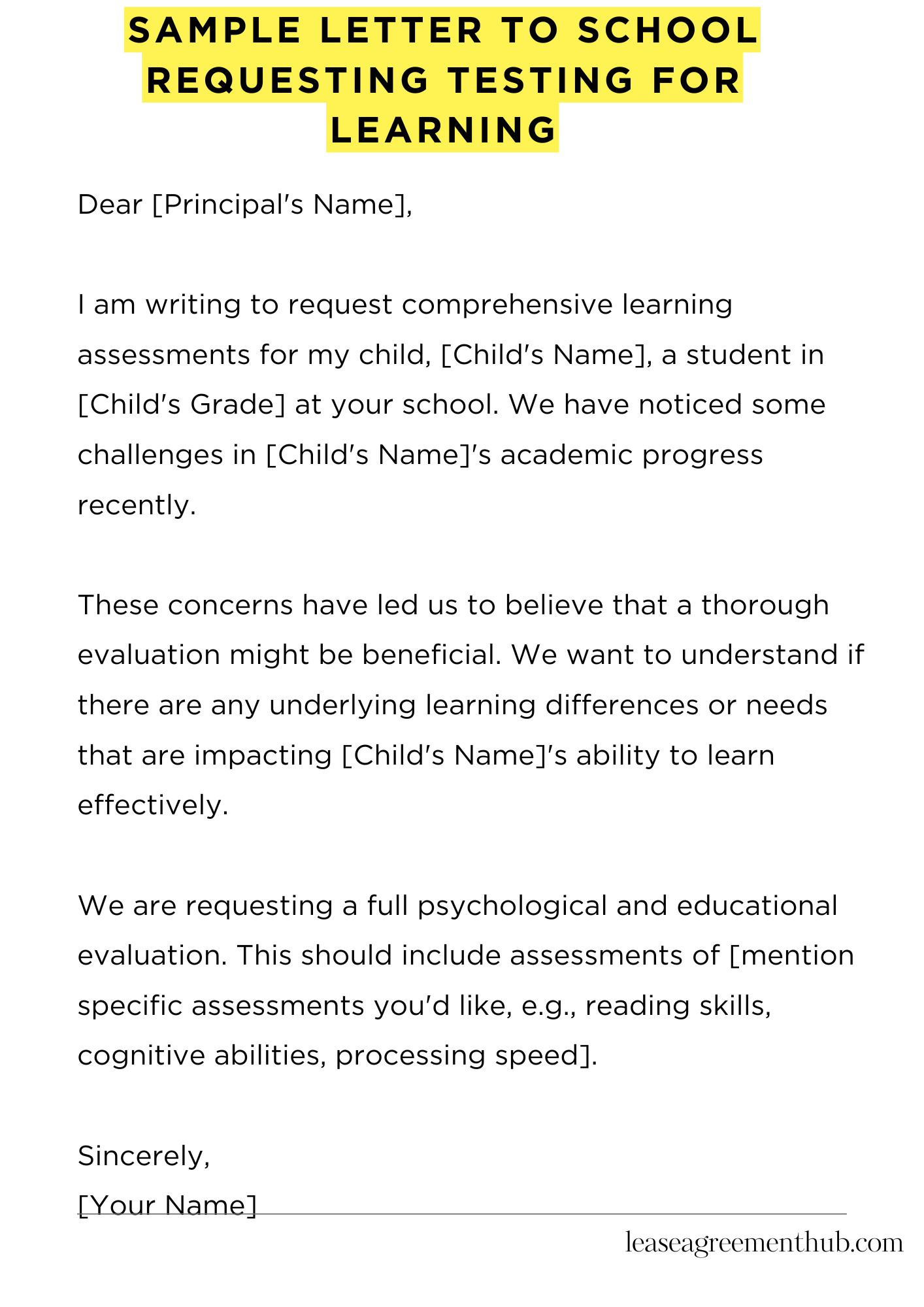 Sample Letter To School Requesting Testing For Learning