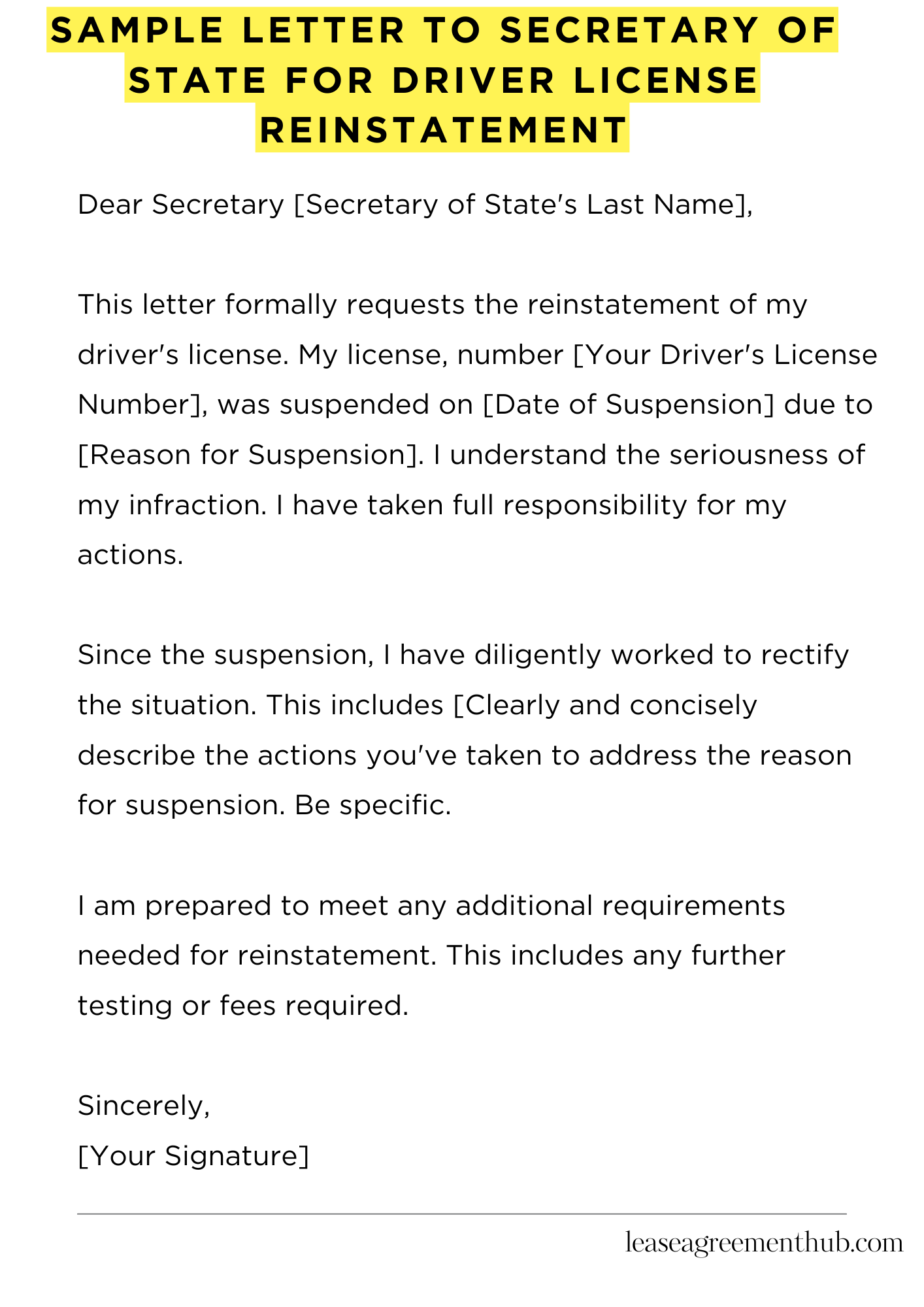 Sample Letter To Secretary Of State For Driver License Reinstatement