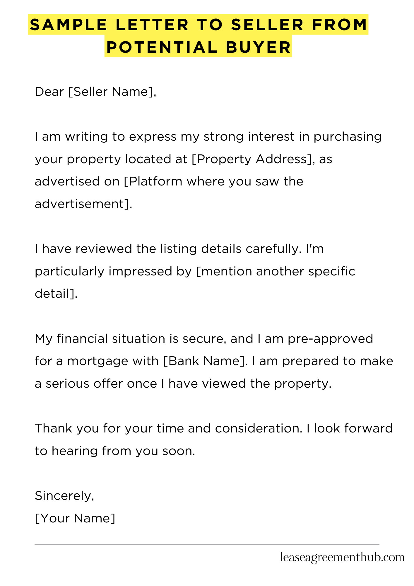 Sample Letter To Seller From Potential Buyer