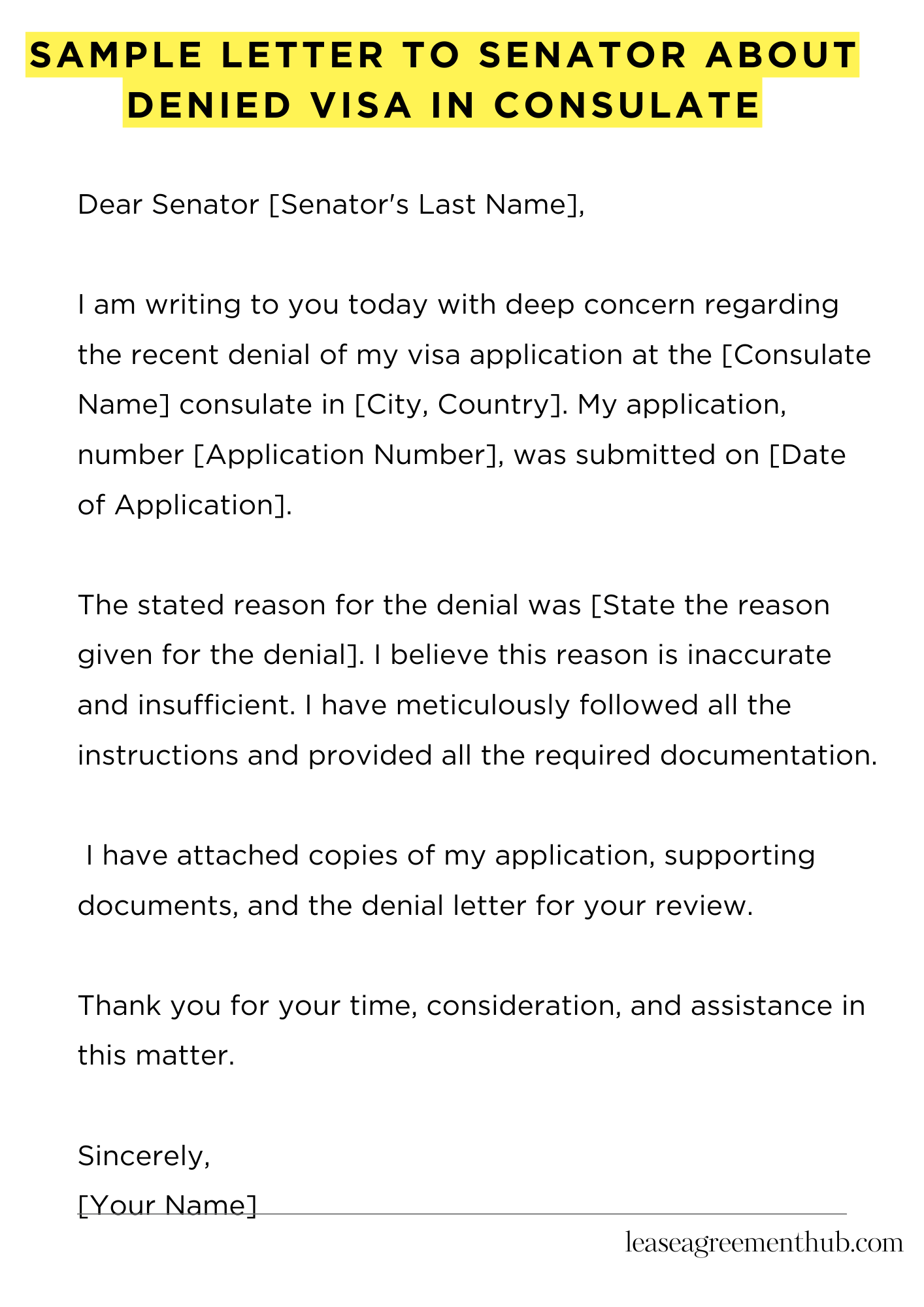 Sample Letter To Senator About Denied Visa In Consulate