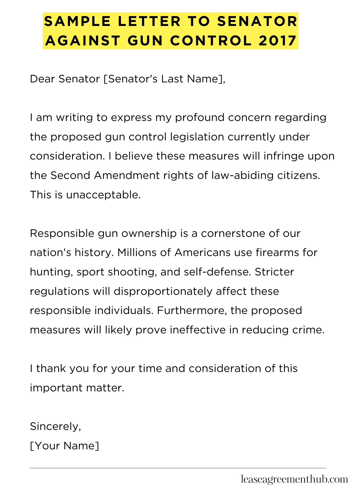 Sample Letter To Senator Against Gun Control 2017