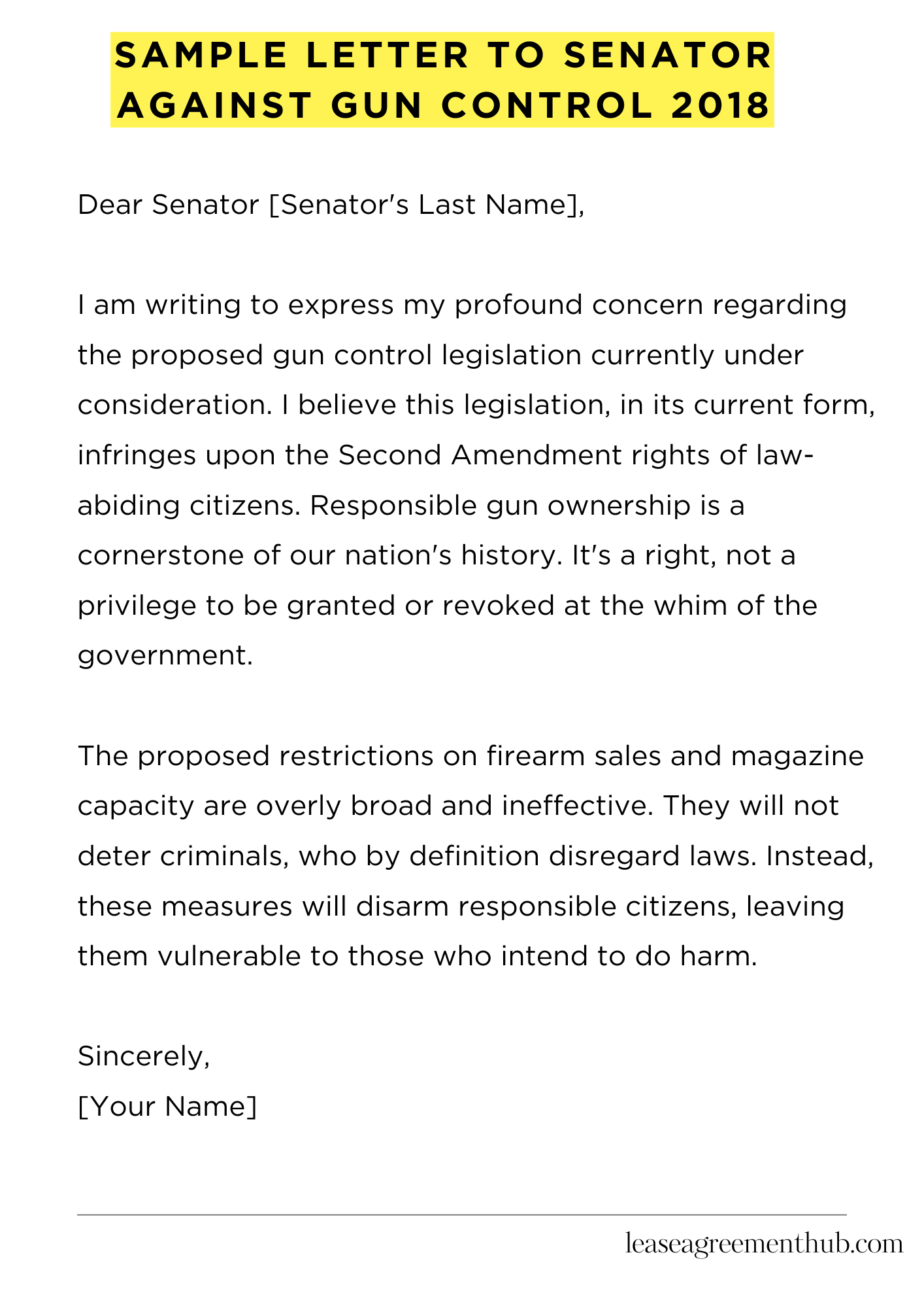 Sample Letter To Senator Against Gun Control 2018