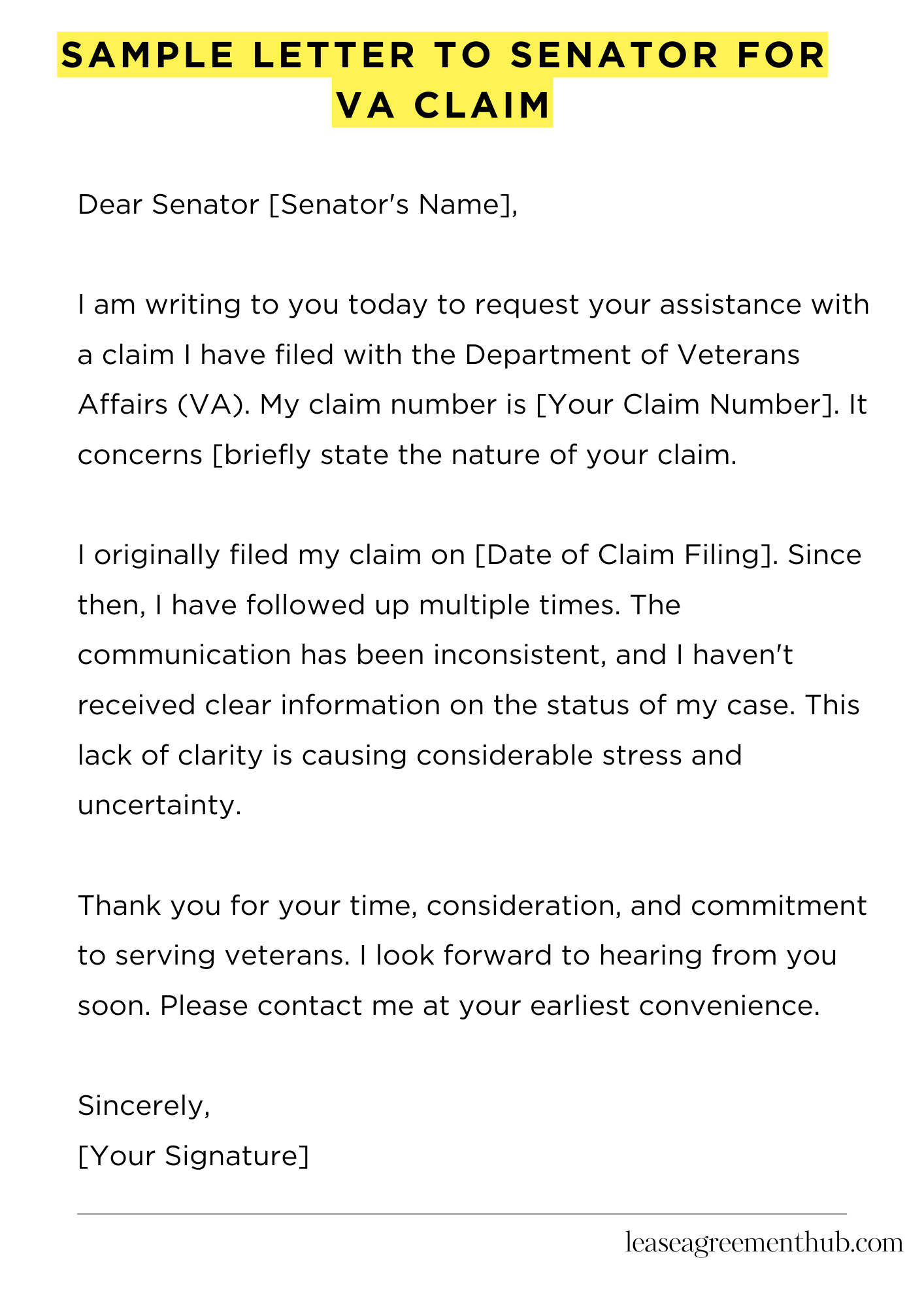 Sample Letter To Senator For Va Claim