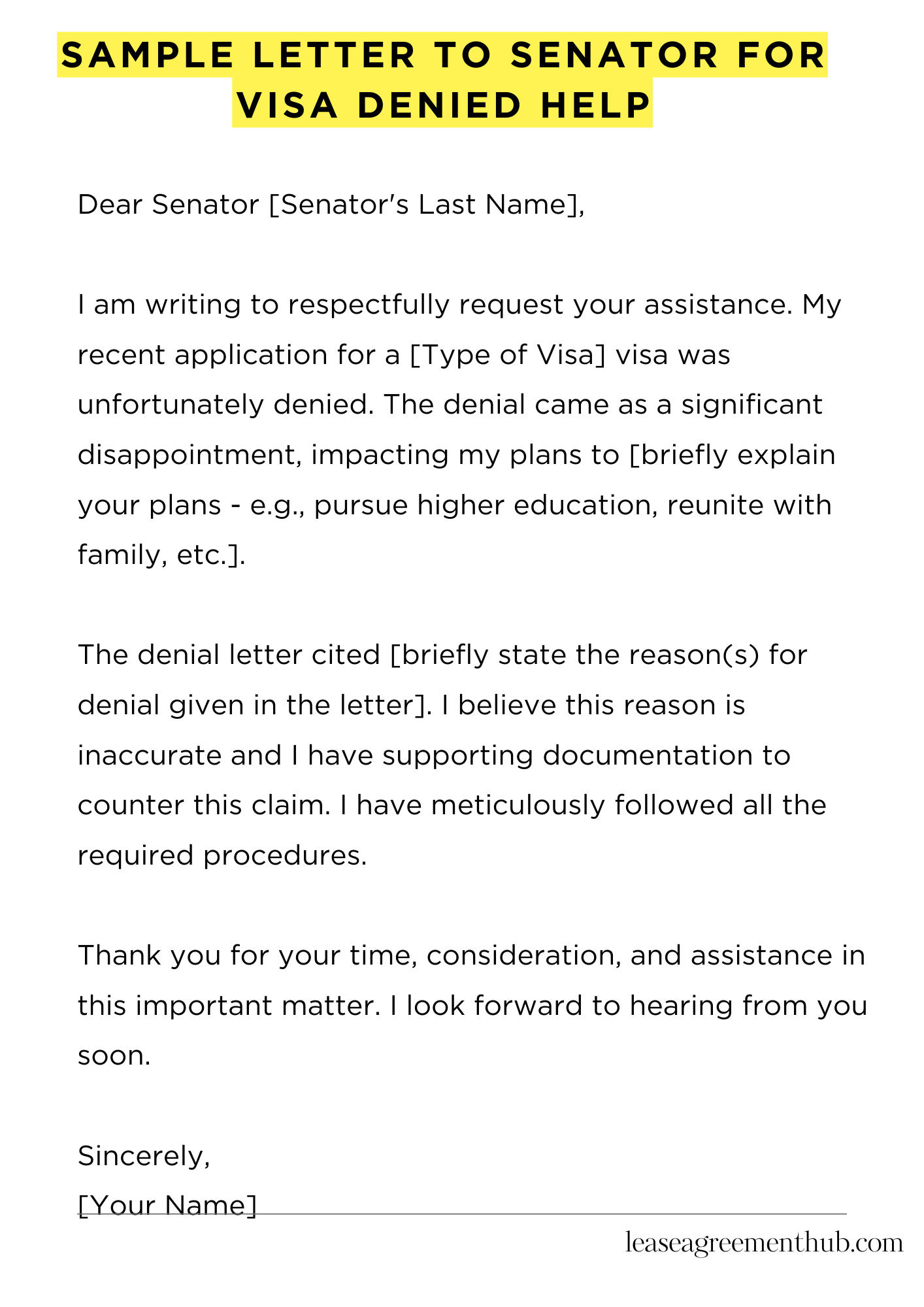 Sample Letter To Senator For Visa Denied Help