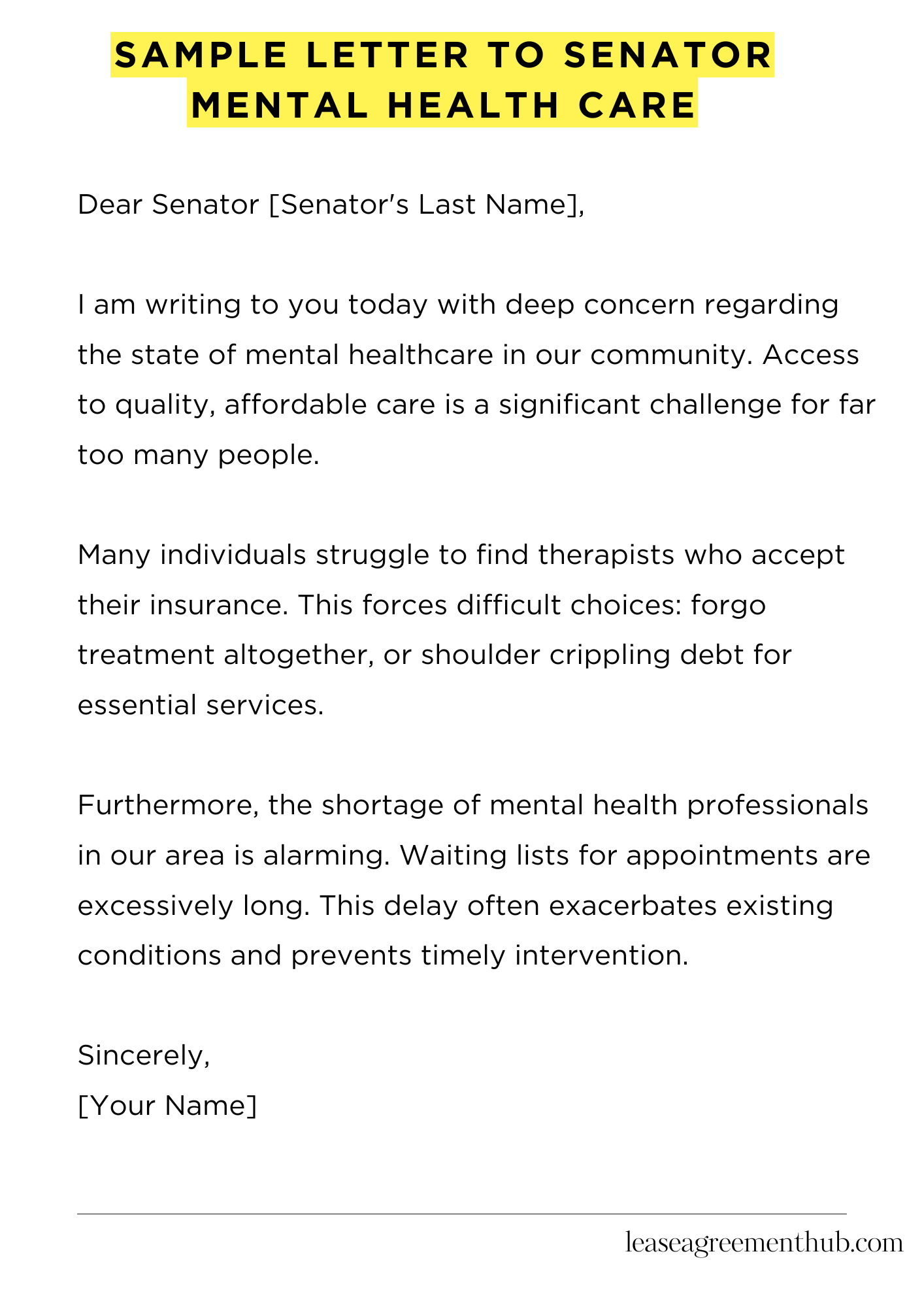 Sample Letter To Senator Mental Health Care