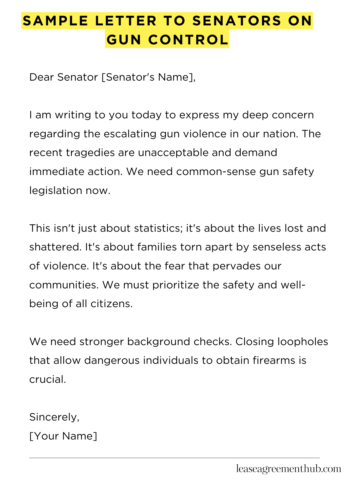 Sample Letter To Senators On Gun Control