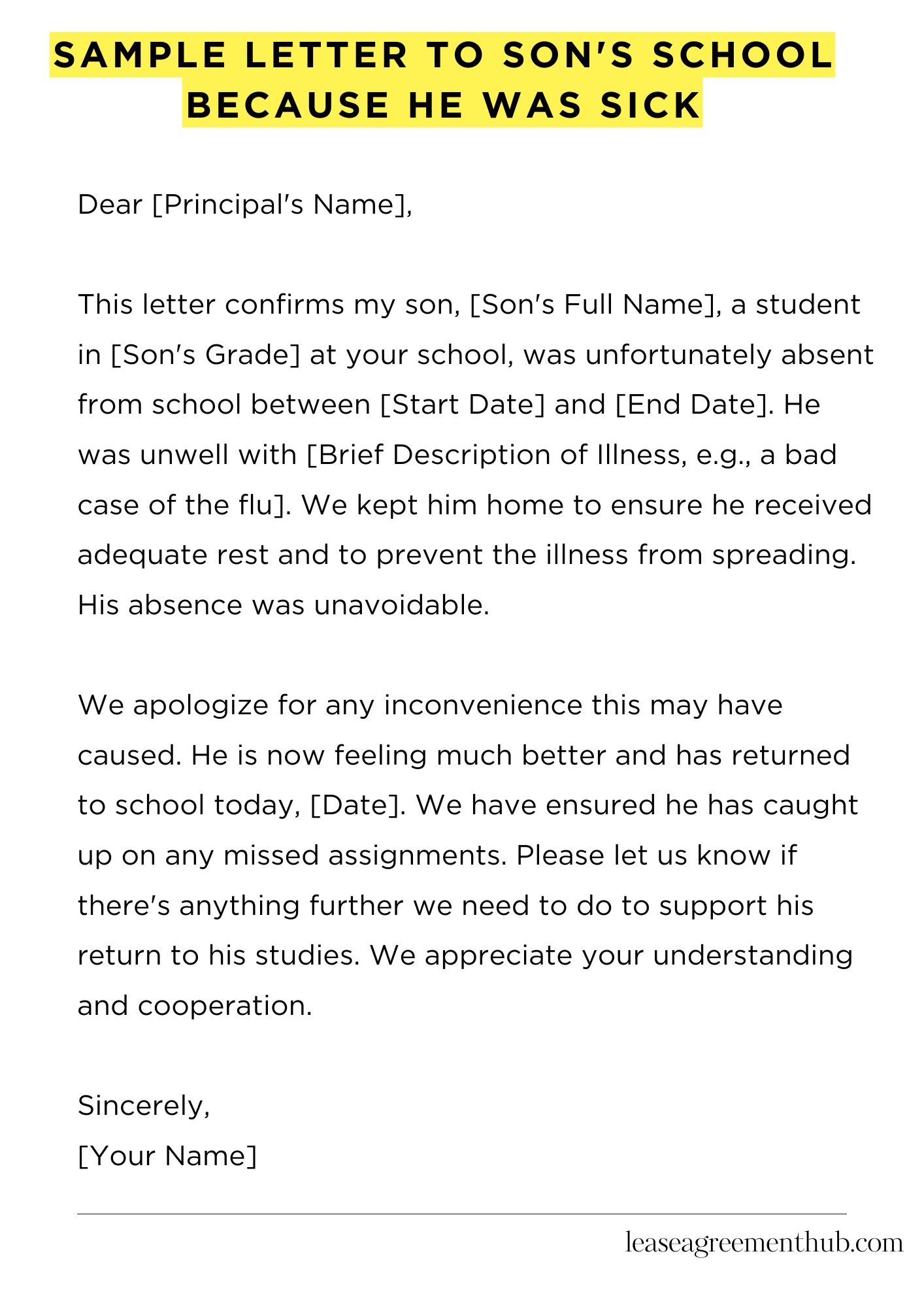 Sample Letter To Son'S School Because He Was Sick
