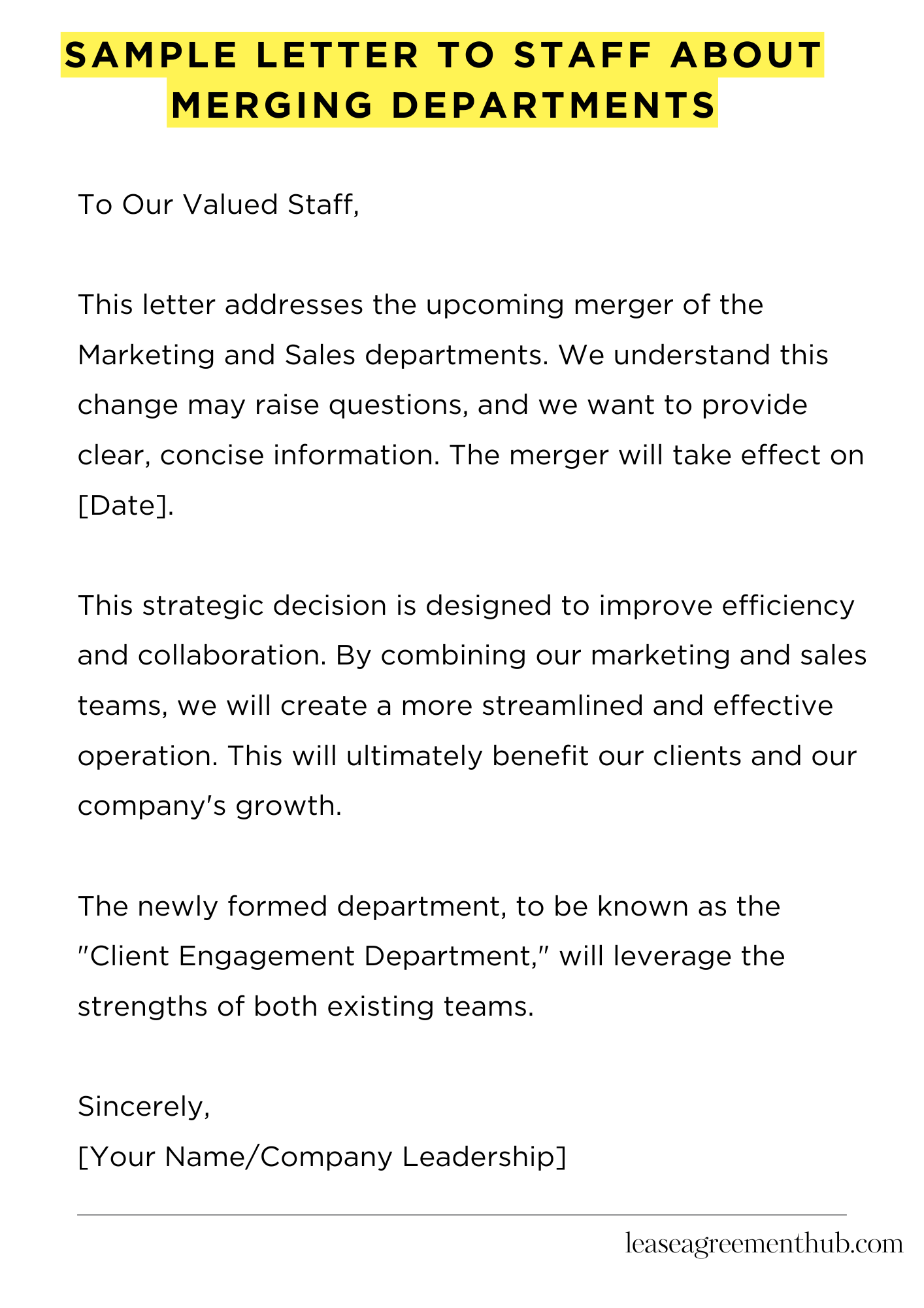Sample Letter To Staff About Merging Departments