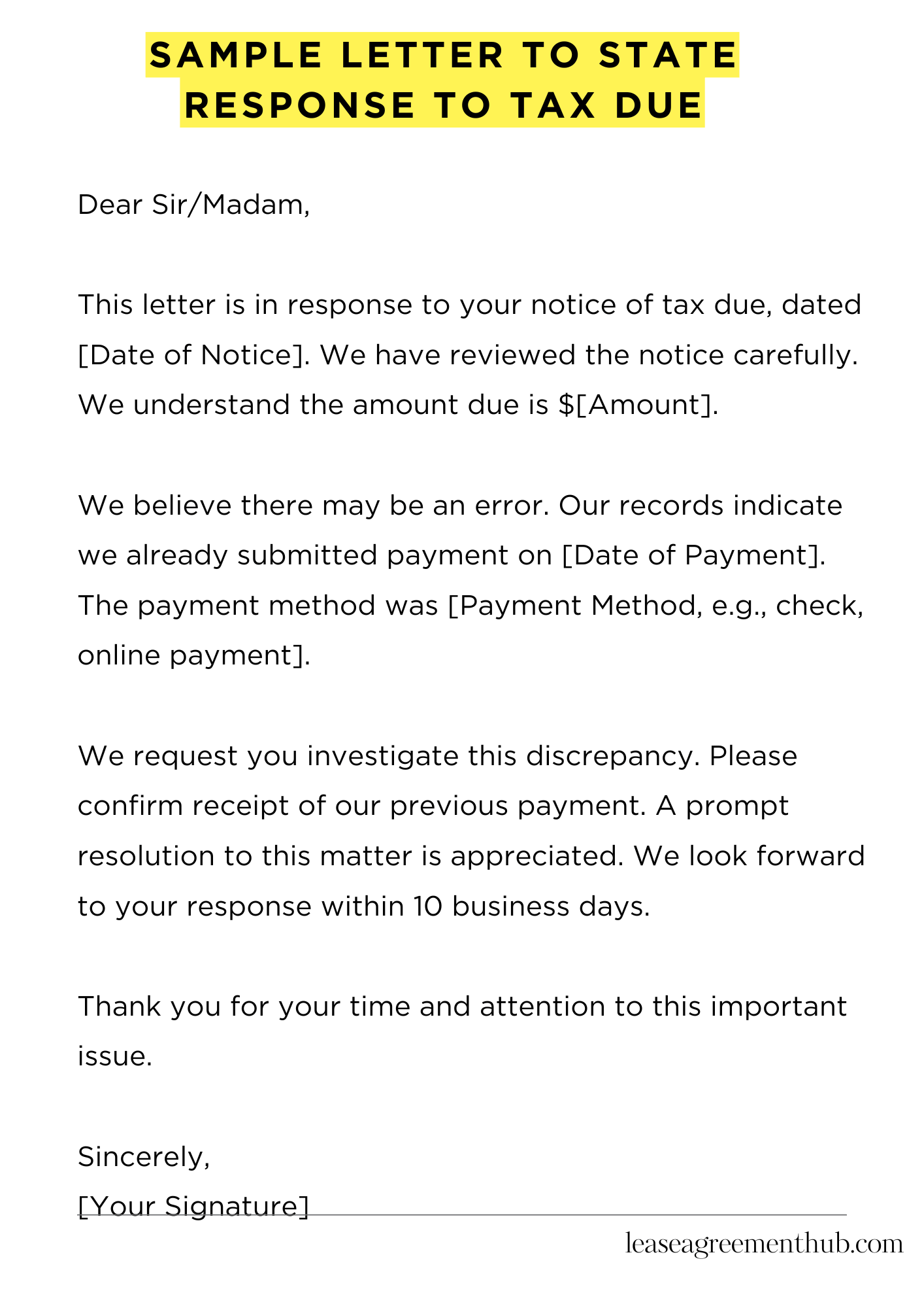 Sample Letter To State Response To Tax Due