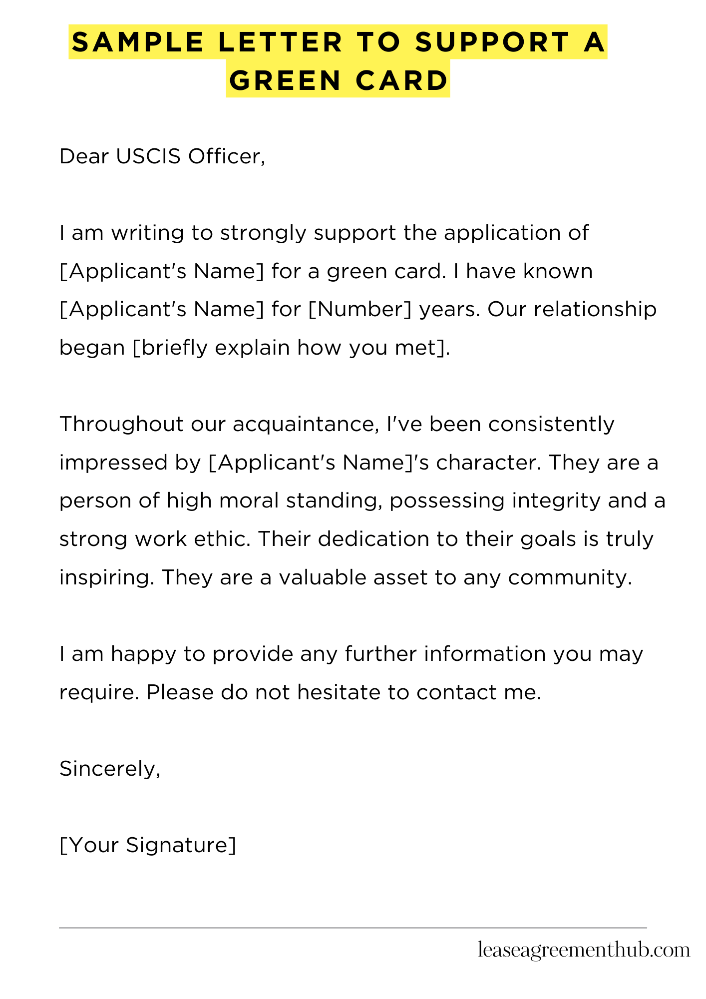 Sample Letter To Support A Green Card